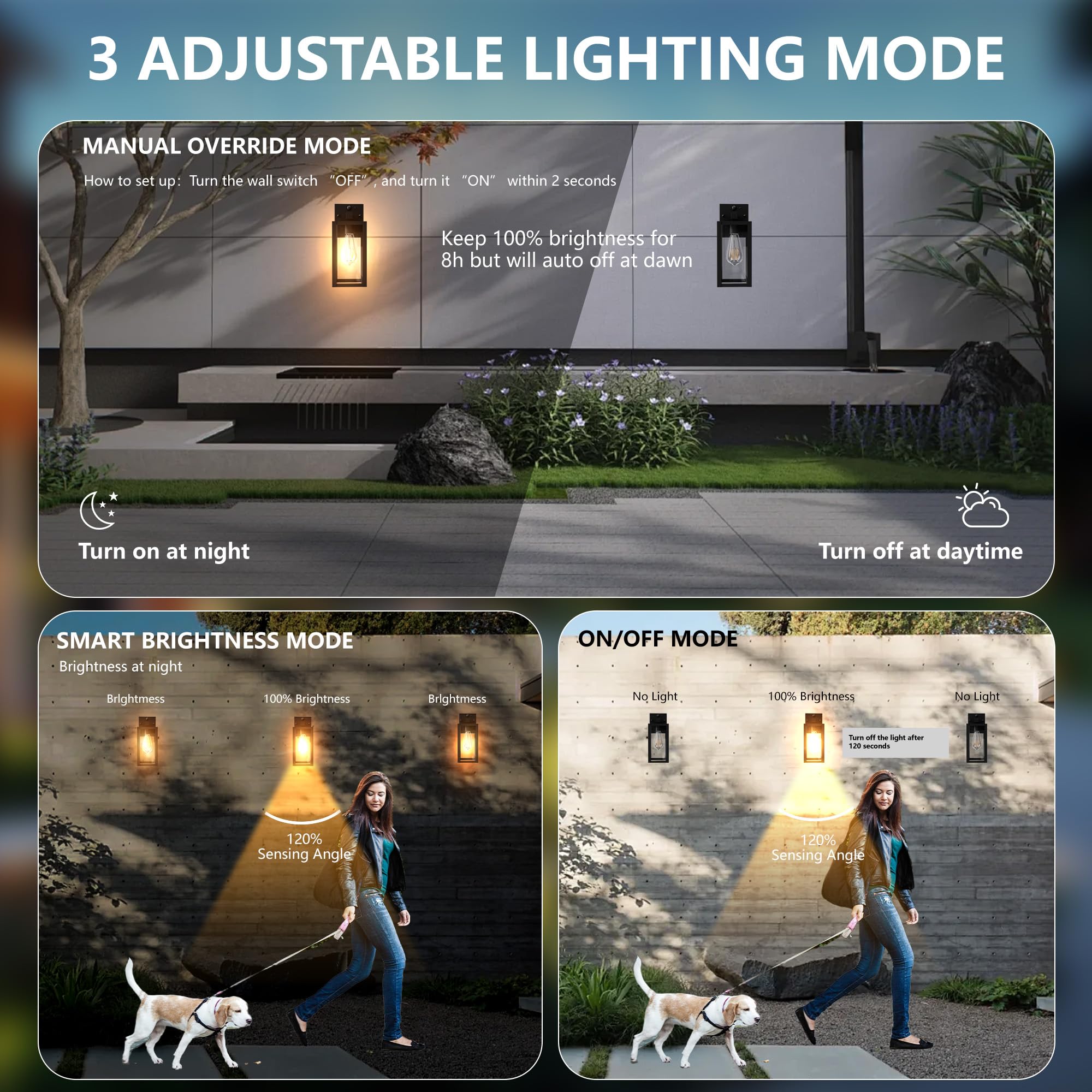 Kainozoic Motion Sensor Outdoor Wall Lantern, Waterproof, Black, Metal, Model 902, 1 Pack