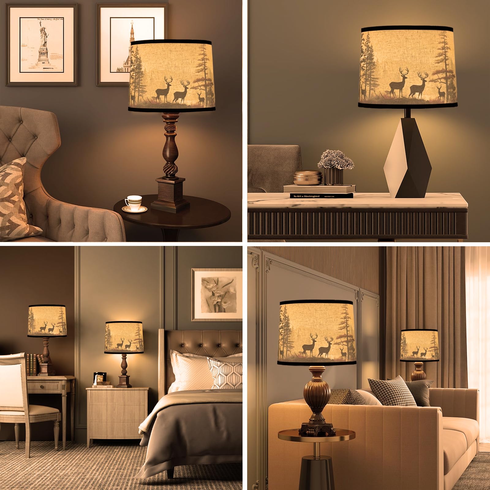 Lamp Shades Set Of 2, Medium Fabric Deers Lampshades For Table Lamps, Floor Lamps, 13'' Top X 13'' Bottom X 10'' High (Spider) H