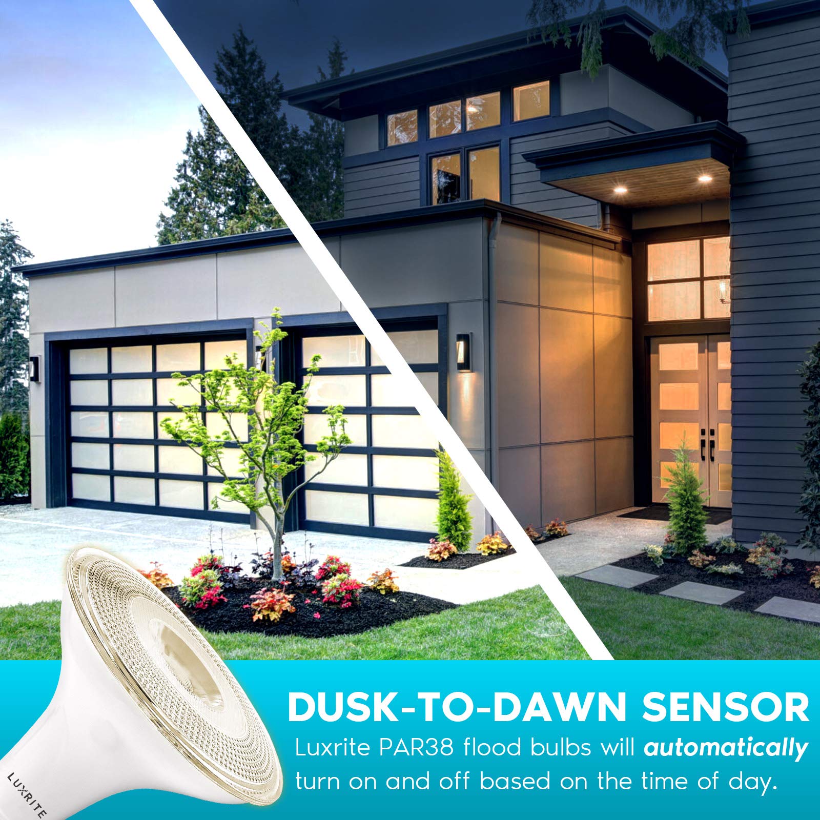 LUXRITE Dusk to Dawn PAR38 LED Bulb, 90W Equivalent, 3000K Soft White, 1250 Lumens, 6 Pack