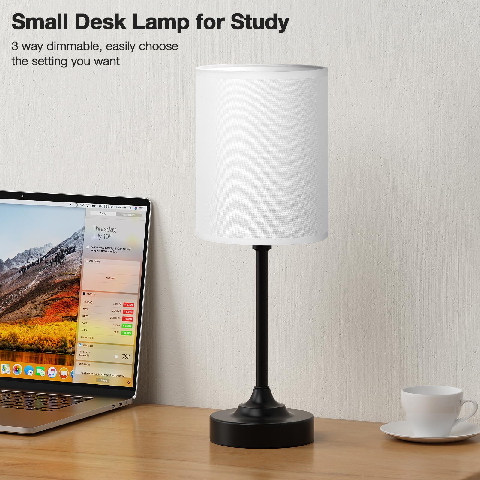 Fenmzee Touch Nightstand Bedroom Lamp - 3 Way Dimmable Bedside Lamp, Small Table Lamp Linen Lampshade For Office Desk, Led Bulb
