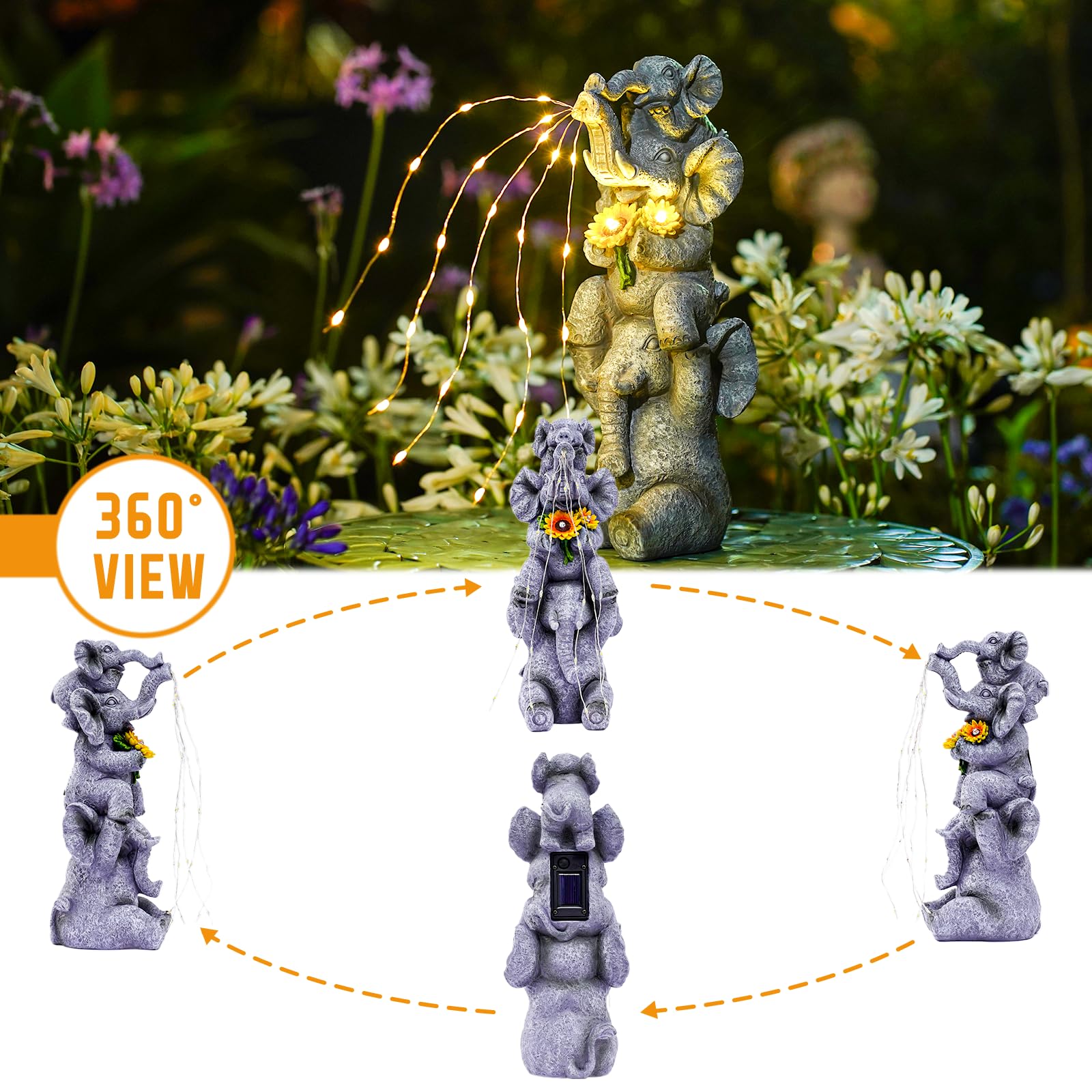 Solar Garden Decor Elephant Statue Outdoor  Luck Triple Elephant Decorations For Yard Porch Lawn Patio - Ideal Gifts For Women Mom Grandma Senior Elder Or Birthdays 12