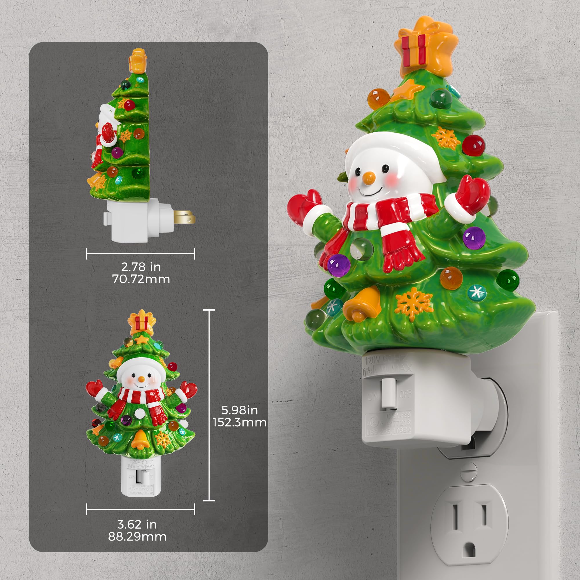 L Lohas Led Christmas Tree & Snowman Night Light  3000K Warm White Plug-In Night Light  Cute Resin Holiday Decor With 360?Rotatable Plug For Kids Room  Party & Home  1 Pack