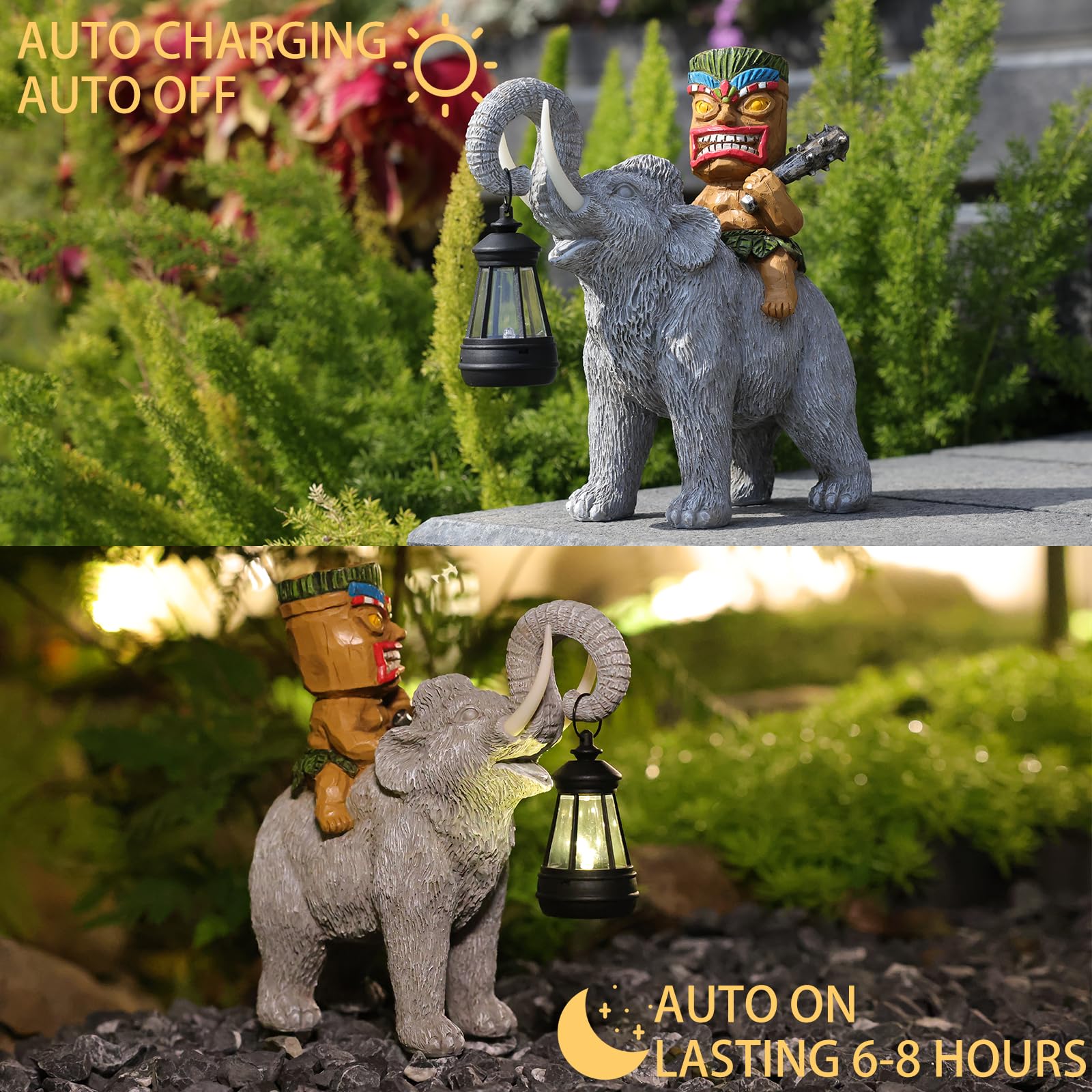 Yiosax Solar Tiki Statue-Outdoor Statues-Tiki Bar Decor-Solar Powered Light Garden Figurine Tiki Decoration For Bar,Patio,Balcon