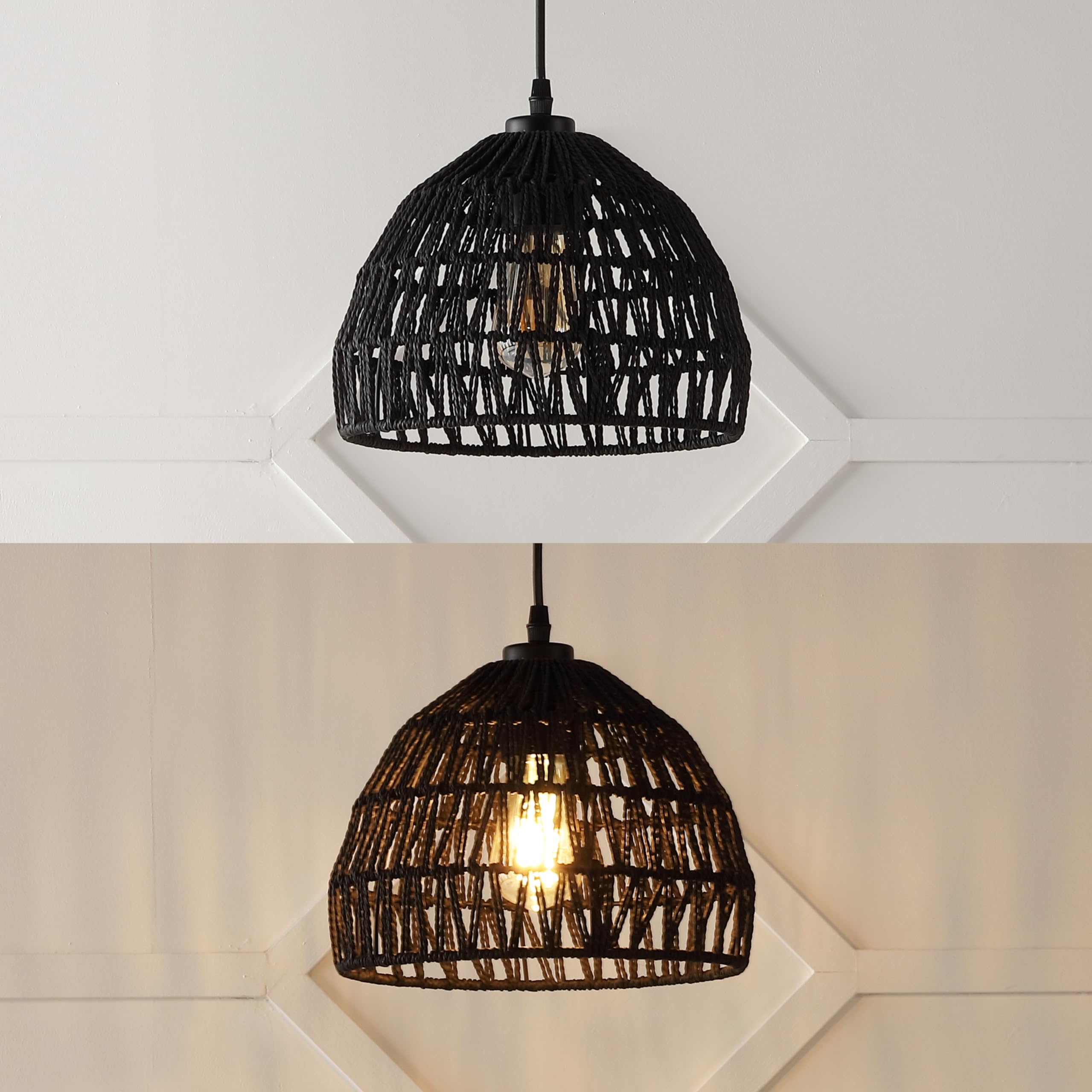 JONATHAN Y 1-Light LED Pendant, Bohemian Modern, Woven Rope/Iron, 10.25in, Black, Model JYL6513B