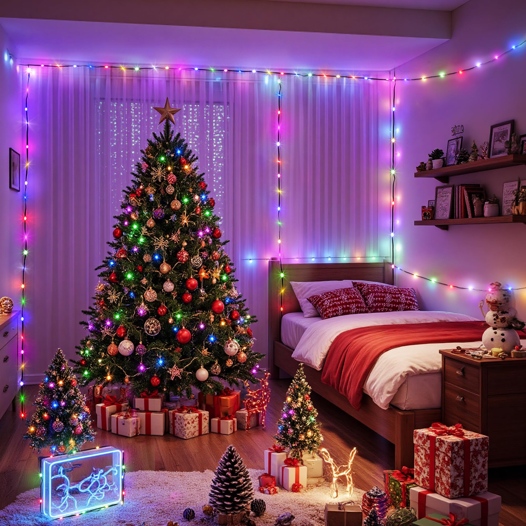 Larkvue 344Ft 1050 Leds String Lights With Remote  Dimmable 8 Modes Timer & Memory Function Fairy Rope Light For Christmas Tree Room Decor-Multicolor