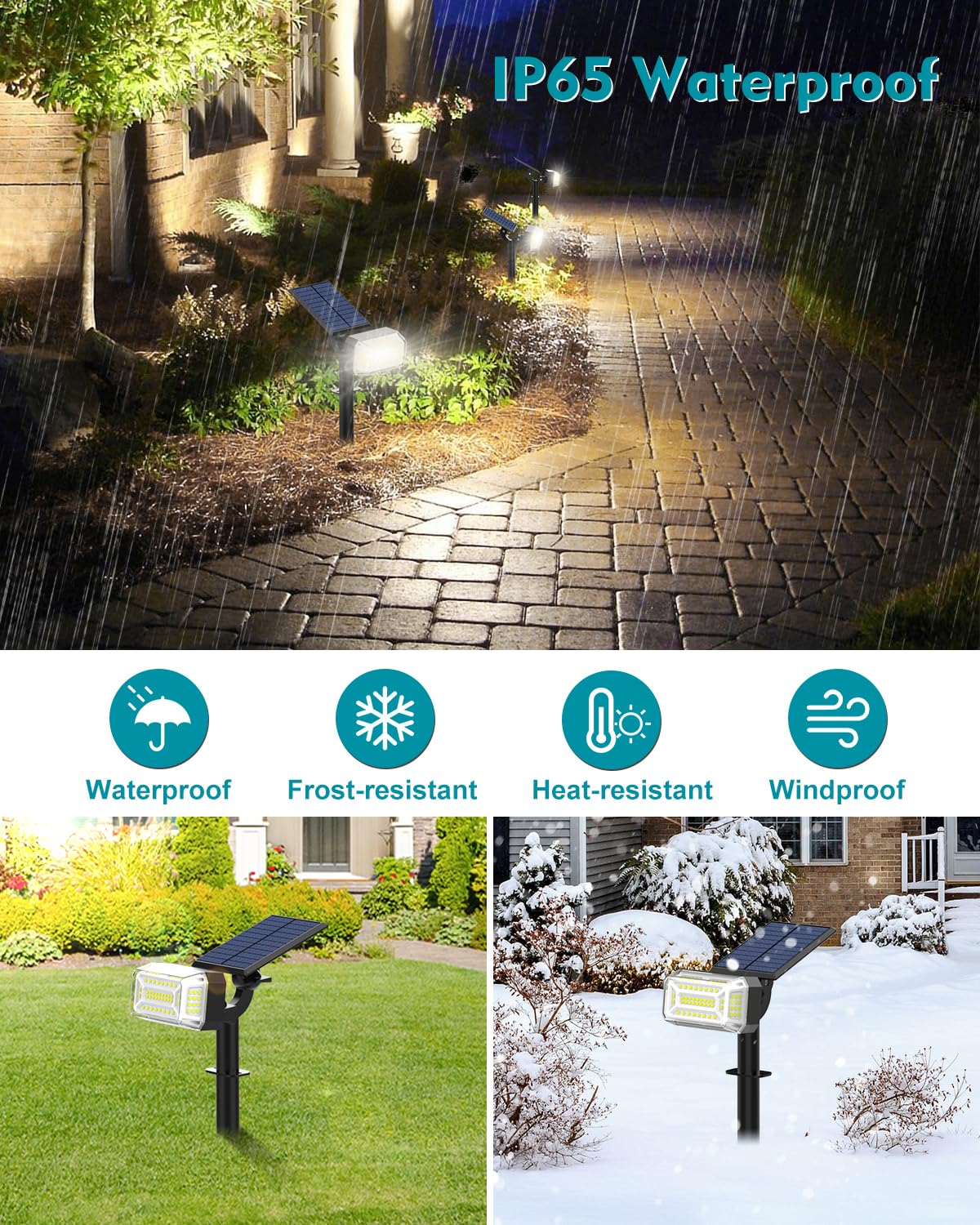 Kipeini Solar Spot Lights Outdoor, 8 Pack, IP65 Waterproof, 4 Modes, Adjustable Panel, Cool White