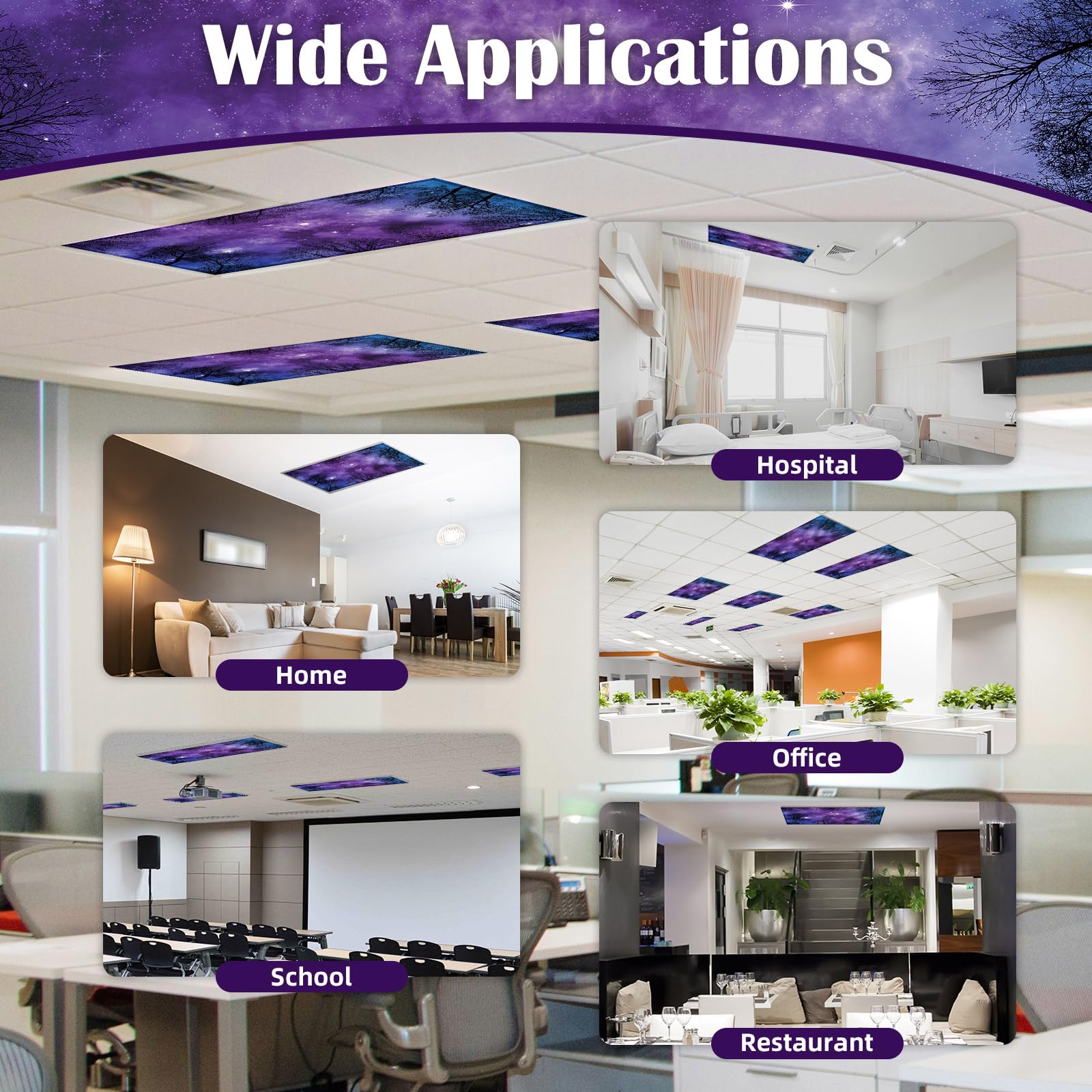ANGSYLTH Fluorescent Light Covers - 8 Pcs Magnetic Filters, 4 x 2 Feet, Oxford Fabric, Forests & Starry Sky Color
