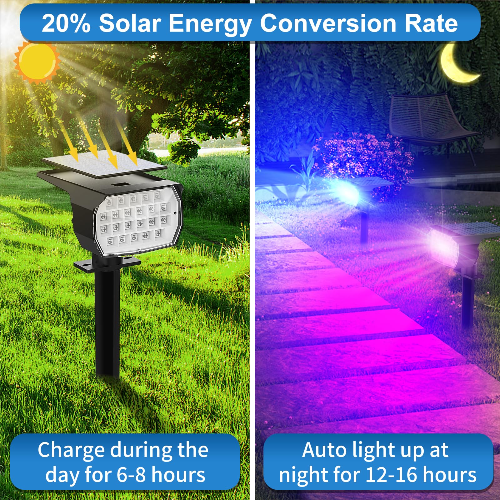 Tadyreal Solar Color Changing Spot Lights Outdoor Waterproof Colored Rgb Solar Powered Landscape Lights For Yard 7 Lighting Mode