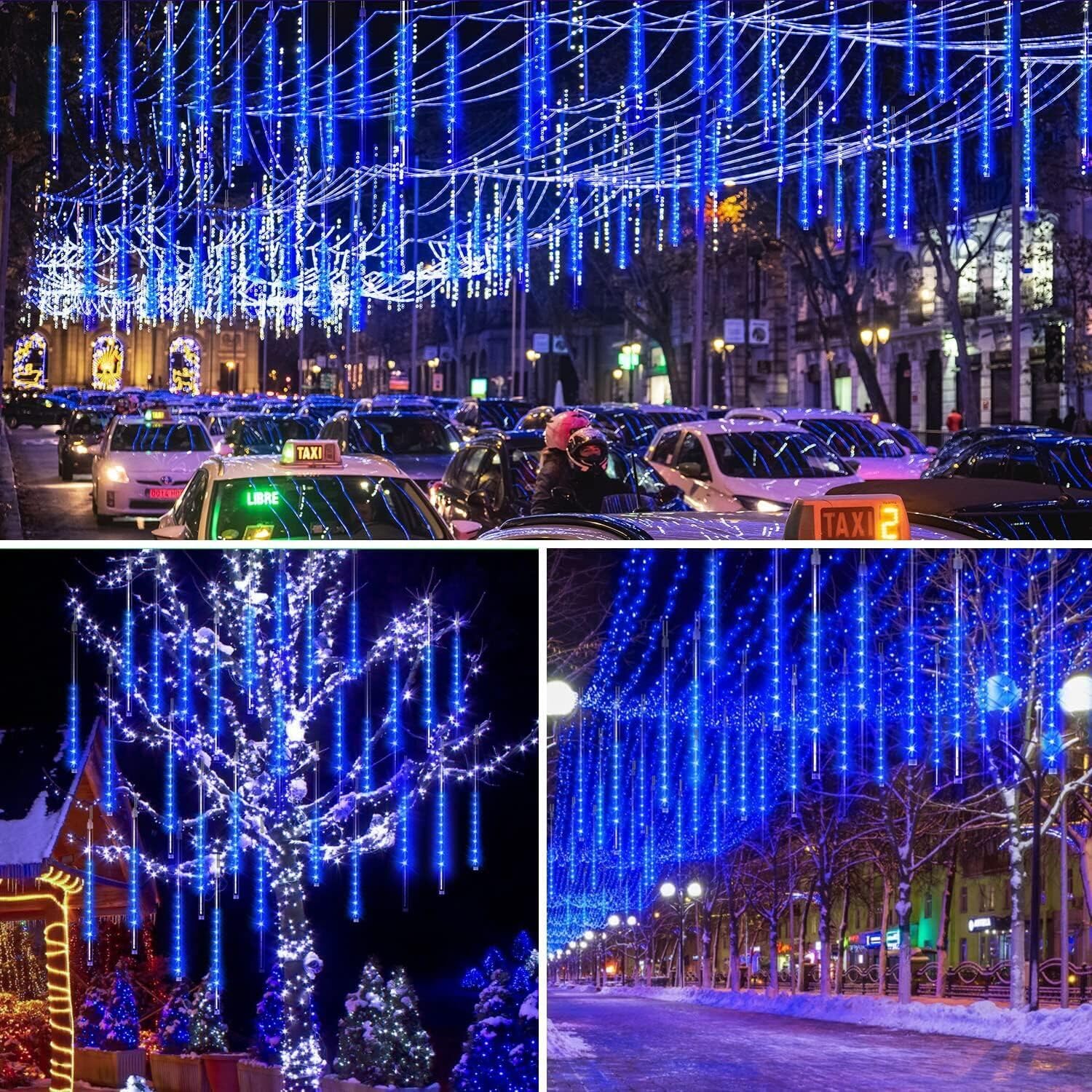 11.8 Inch 10 Tubes 240 Led Meteor Shower Raindrop Lights With Timer Function Cascading Lights Led Icicle Lights Falling Raindrop Lights For Holiday Party Wedding Christmas Tree Decoration (Blue)