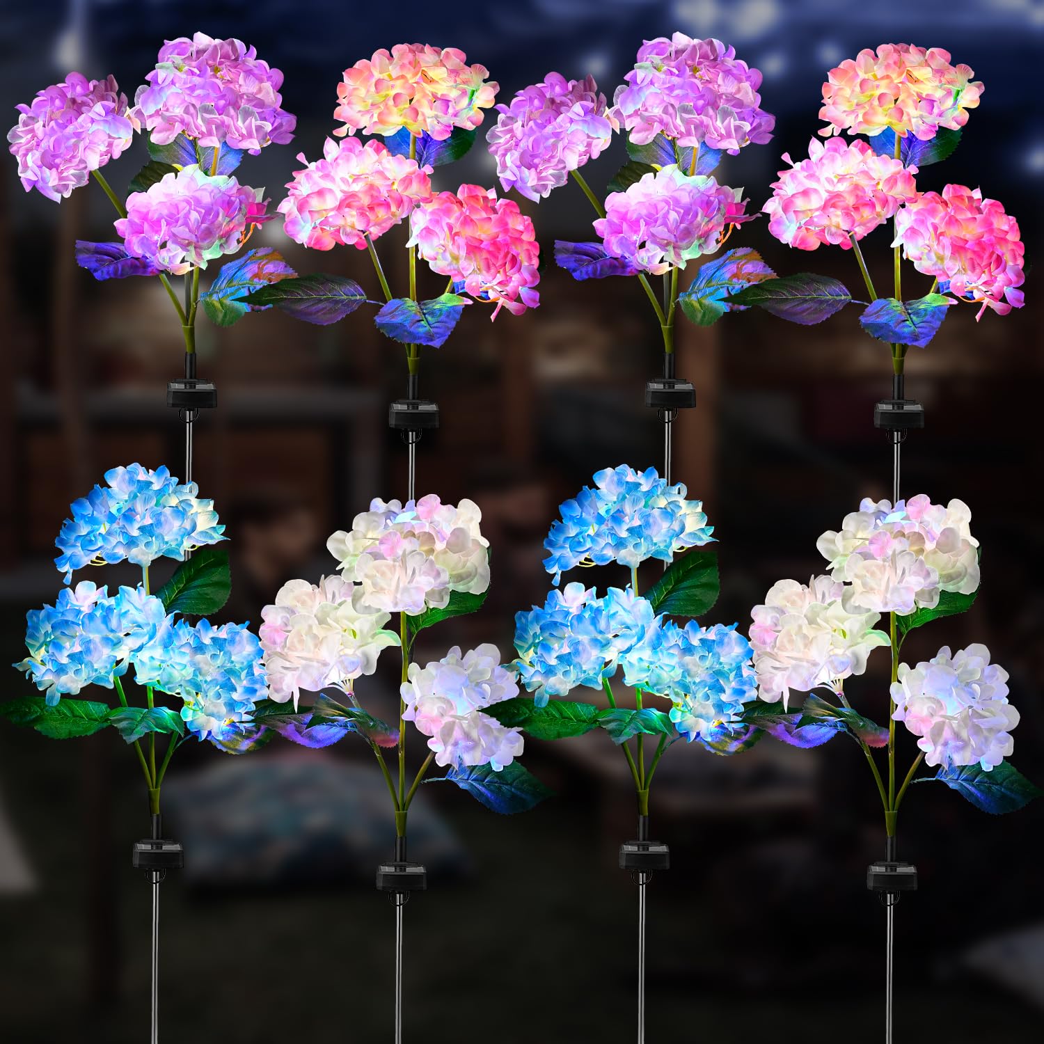 TANSOREN 8 Pack Solar Garden Lights Outdoor, Colorful LED Waterproof Solar Powered Hydrangea Flowers Landscape Lights for Outsid