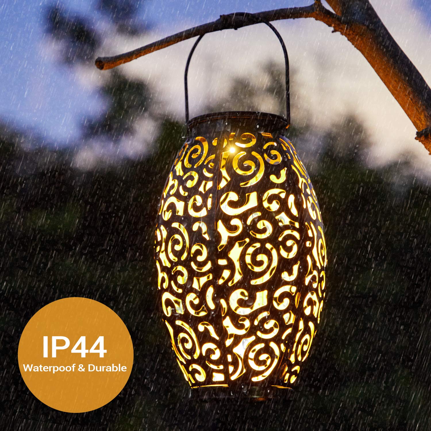 OxyLED Solar Lanterns Outdoor, Waterproof LED Hanging Lights, 2 Pack, Bronze Metal, Model WDSM017