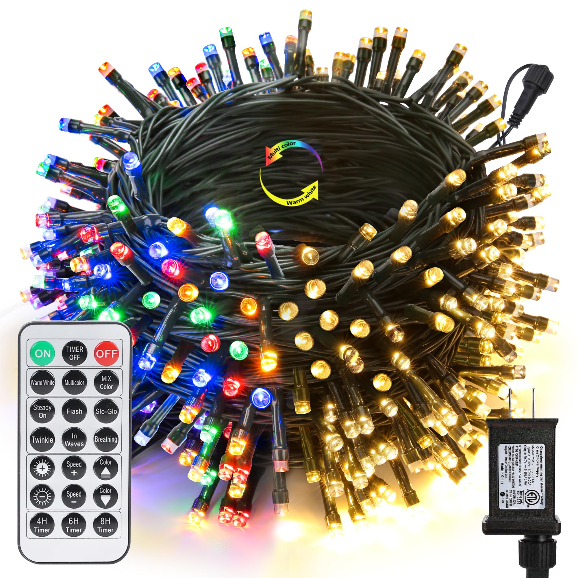 Joomer Color Changing Christmas Lights, 100FT 300 LED String Lights with Remote Timer Dimmable Connectable Fairy String Outdoor Waterproof for Christmas Decoration (Warm White to Multicolor)