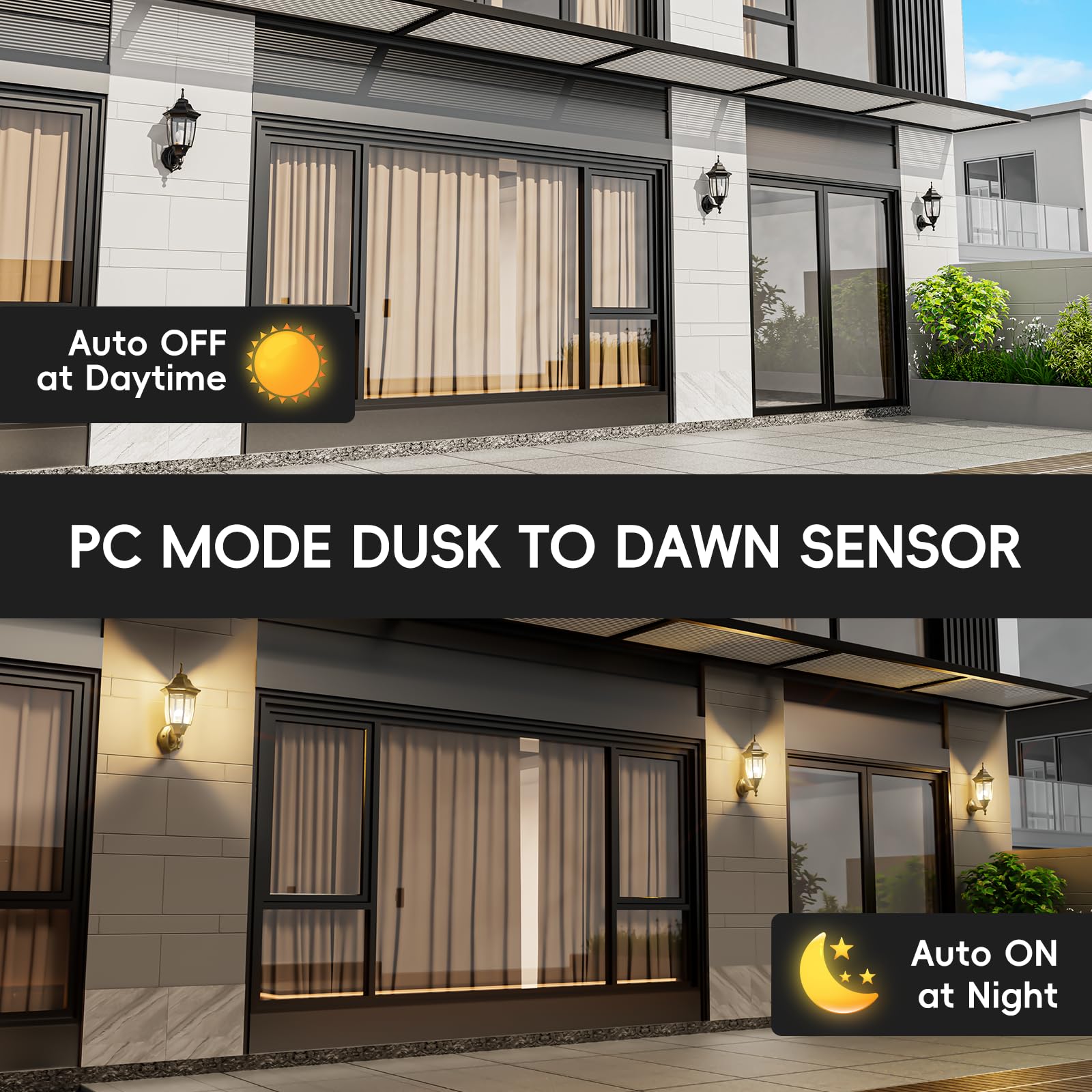 EMART Dusk to Dawn Outdoor Porch Light, Black Aluminum & Glass Wall Sconce, Modern 2 Pack, Waterproof, Model EM-AGL-2-PS, Bulb Included