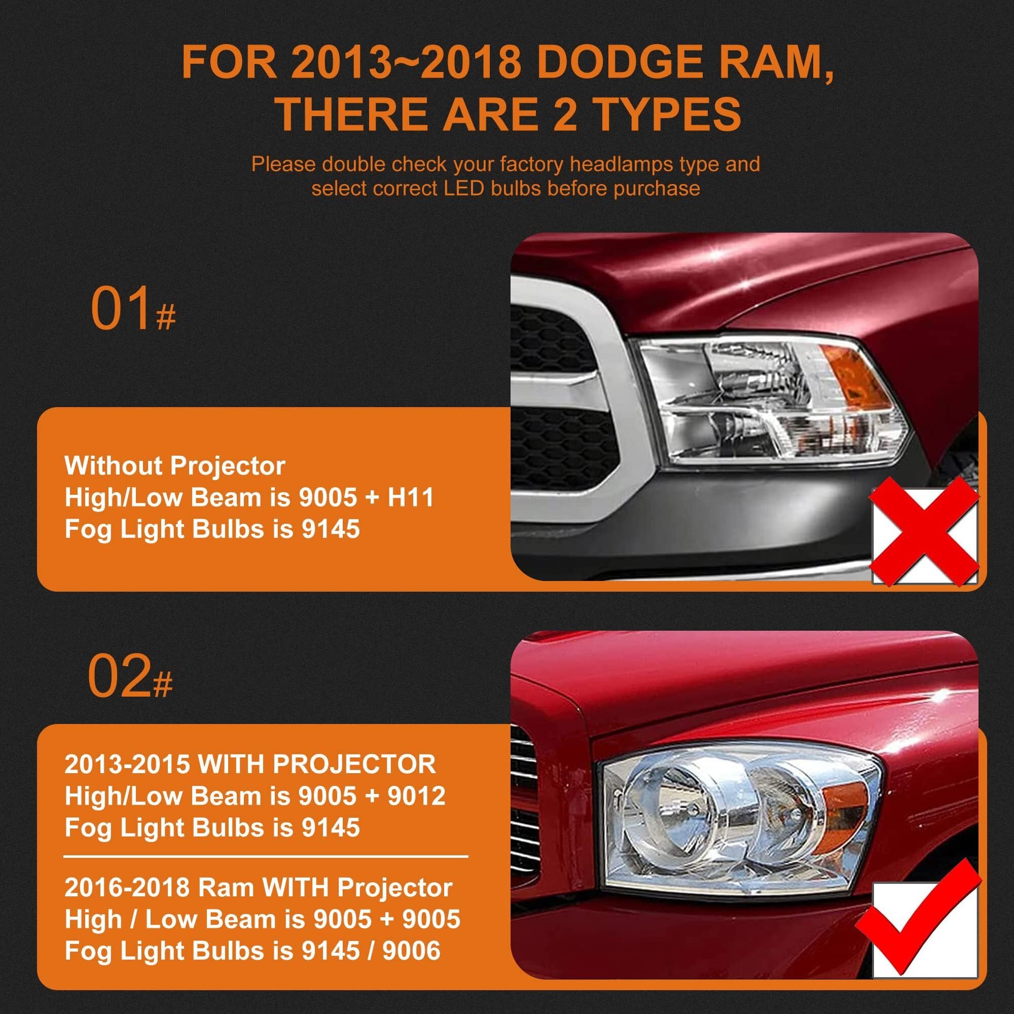 TXBILMOO LED Bulb Kit for Dodge Ram 1500 2500 3500 (2013-2015) - 9005 High Beam, 9012 Low Beam,