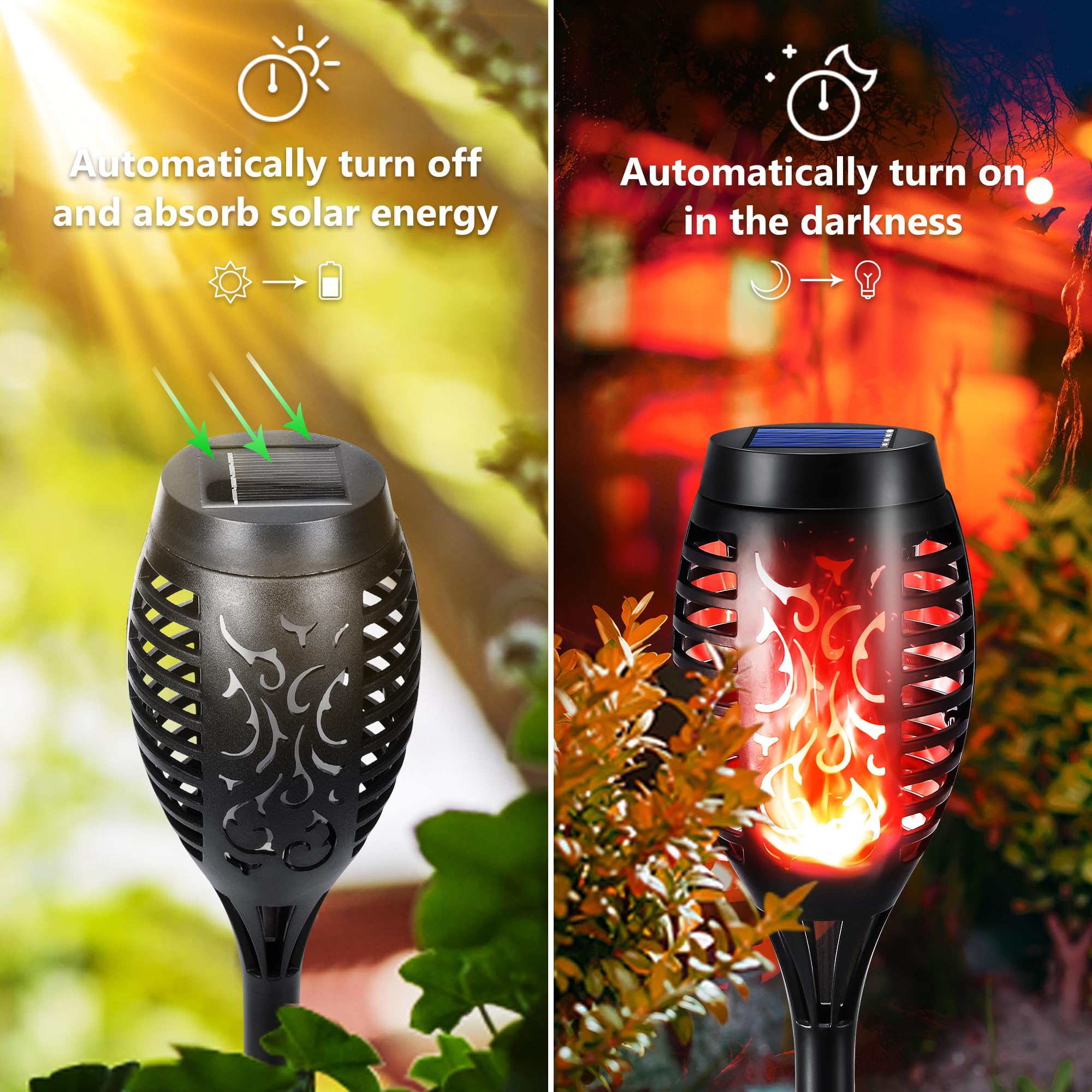 Toodour Solar Torch Flame Lights, 12 Pack, Waterproof Outdoor Decor, Red, Plastic, Flickering Flame