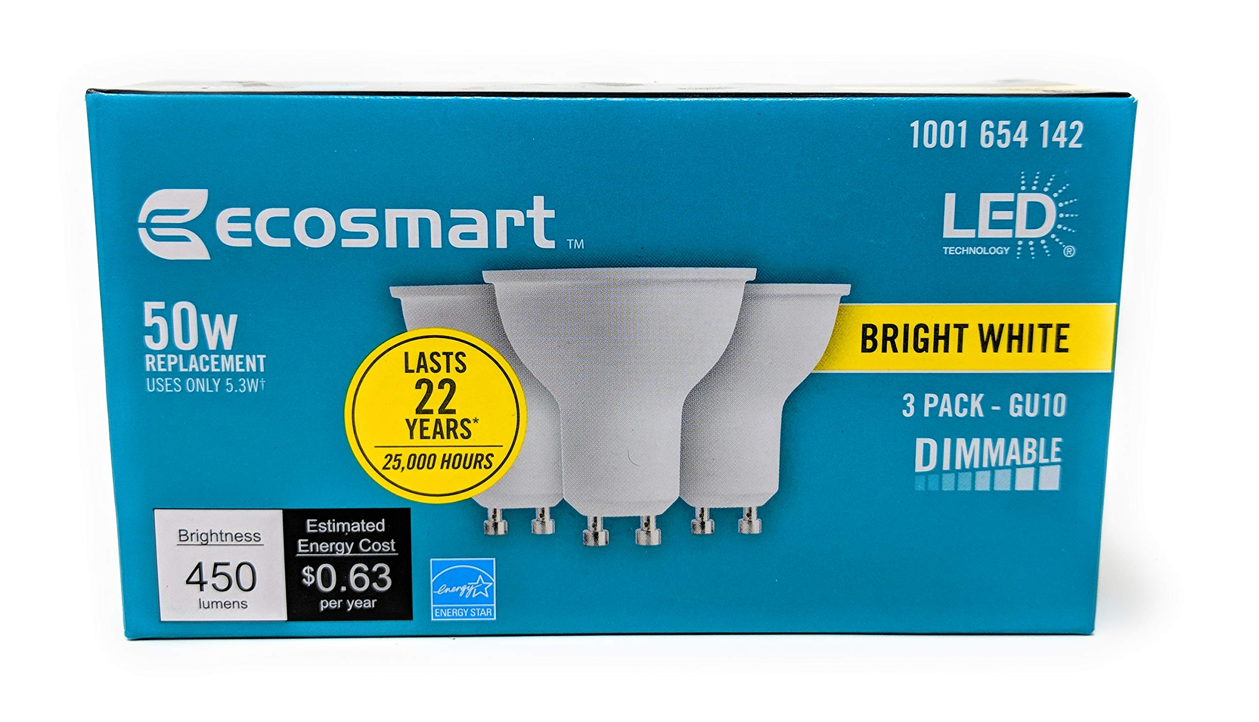 Ecosmart 50W Bright White Mr16 Gu10 Led Light Bulb (3-Pack) 1001654142 - New