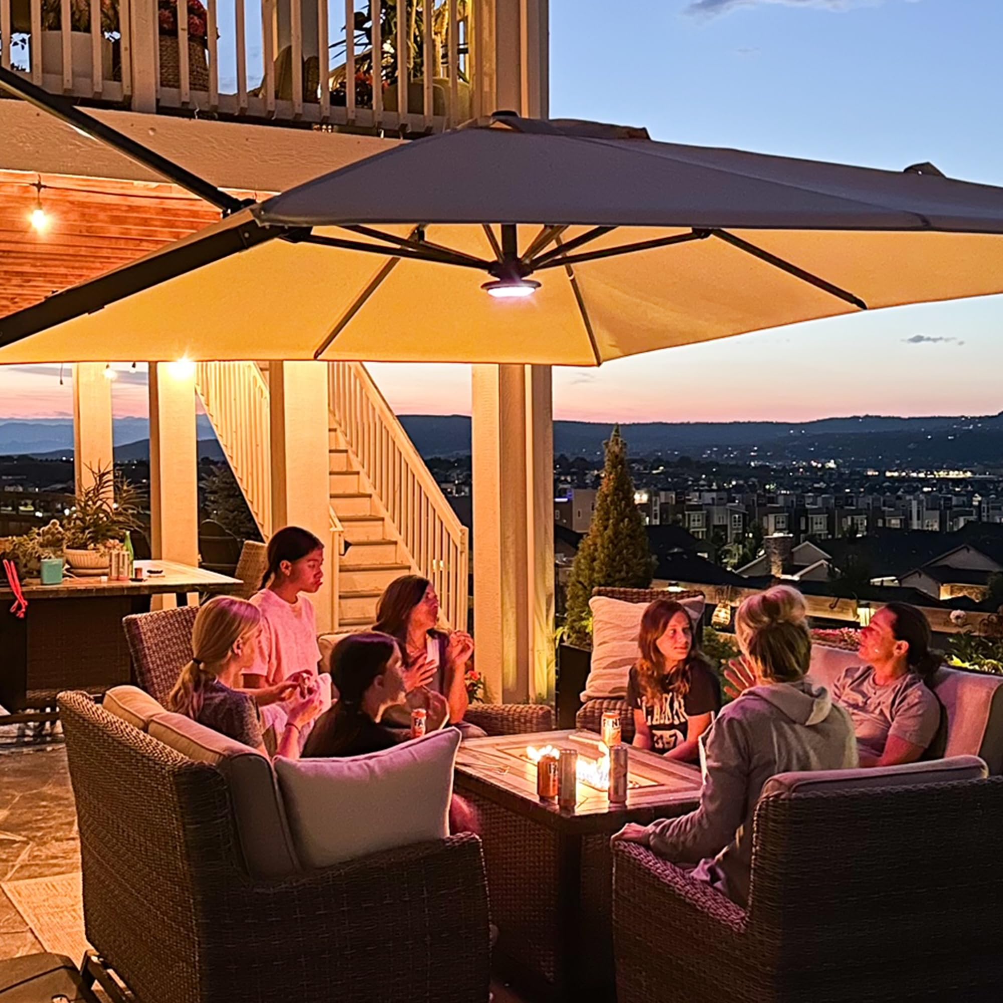 PURPLE LEAF Patio Umbrella Light with Remote Control Rechargeable with 12 Colors, Cantilever Umbrella Lamp Used for Camping Tent