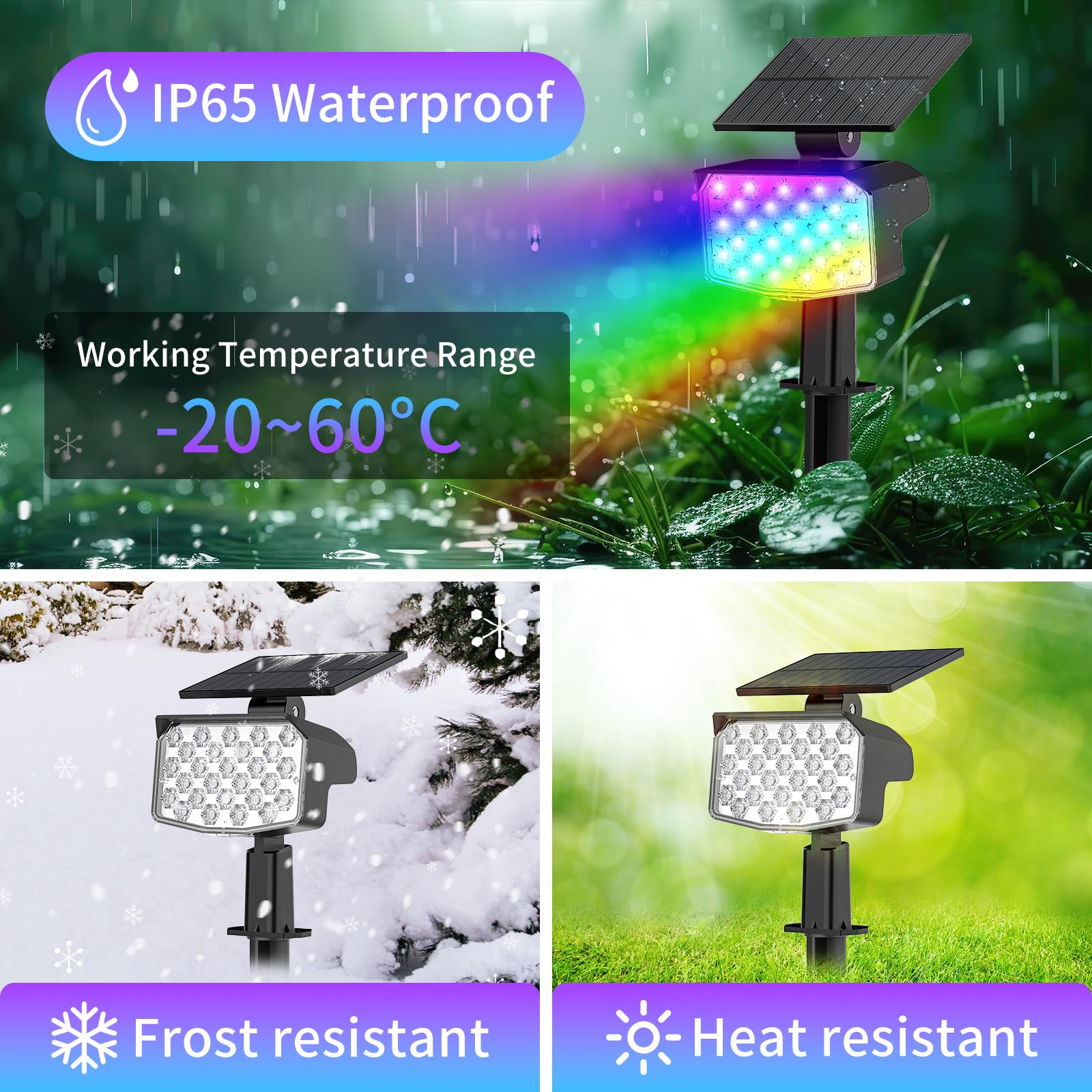 Welalo Solar Color Changing Spot Lights Outdoor, Waterproof Solar Christmas Lights With 9 Modes, Multicolor Rgb Landscape Spotli