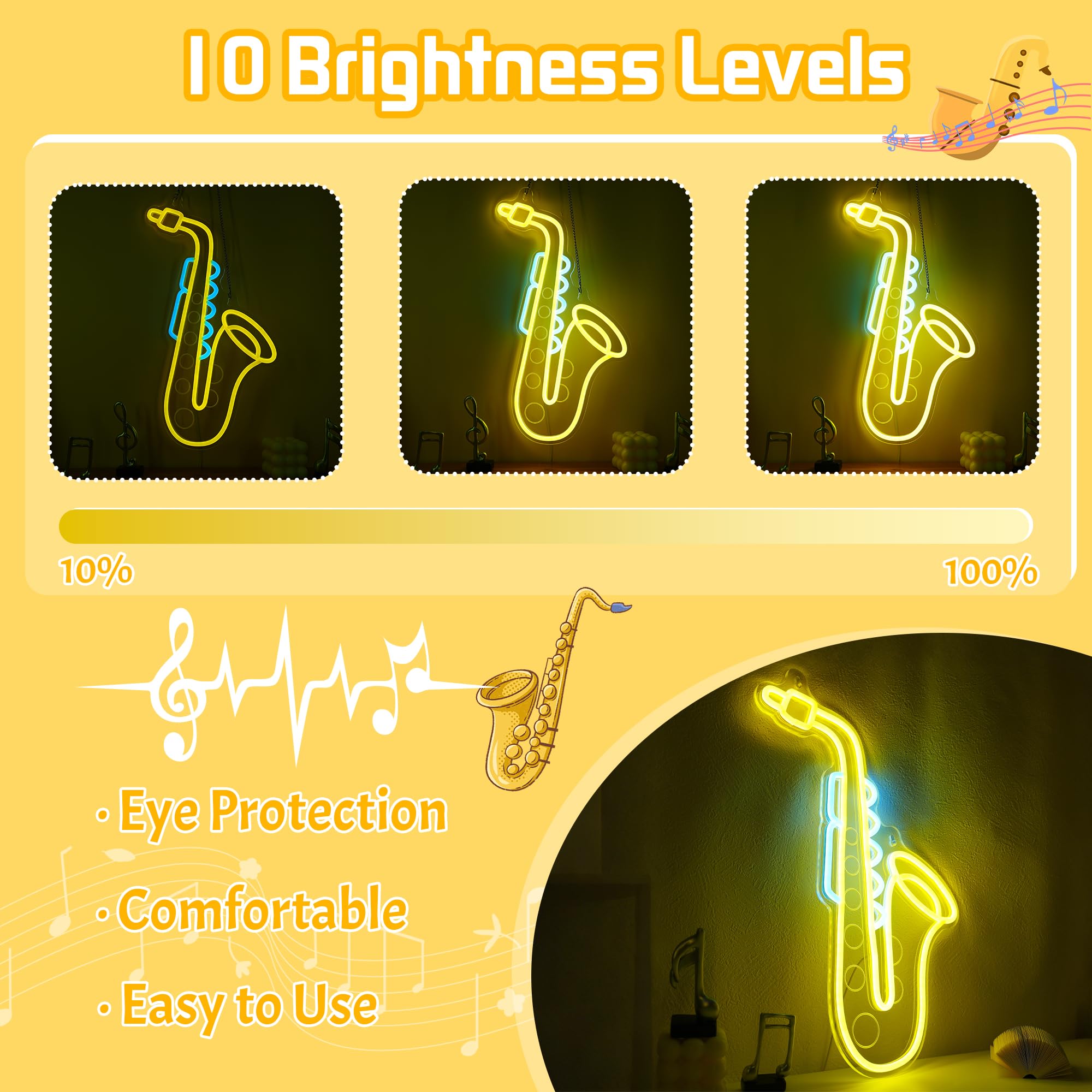 Coolgift Mart Saxophone Neon Sign  Dimmable Led Saxophone Room Decor Light With Usb Powered  Decorations For Bedroom Living Room Club Music Studio  Gifts For Saxophone Enthusiasts Music Lovers