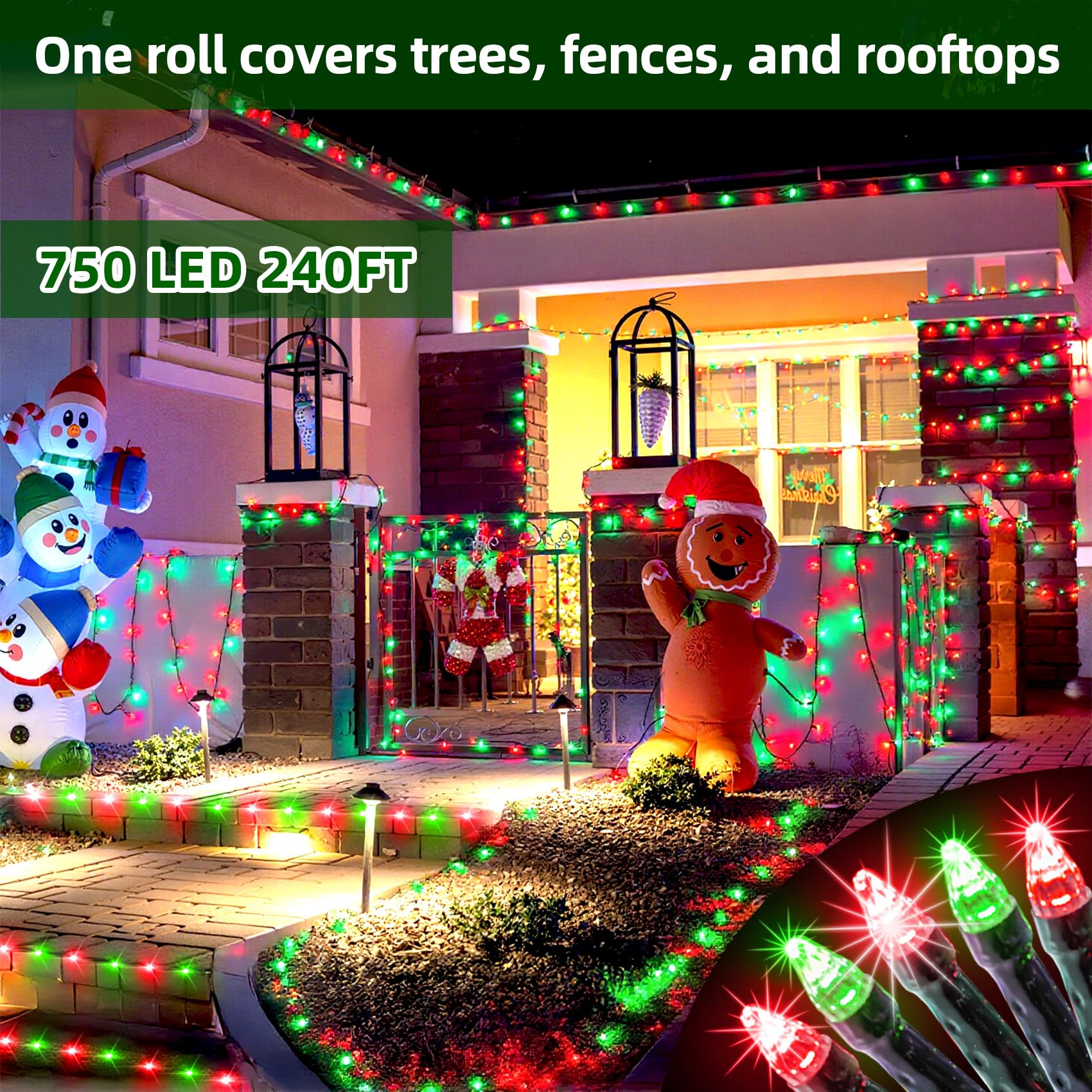 Quhuatu 1500 Led 470Ft Christmas Lights Outdoor 12 Lighting Modes Christmas String Lights With Timer  Dimmable Red & Green Led Stringlights Waterproof For Yard Tree Wedding Party Holiday Red & Green