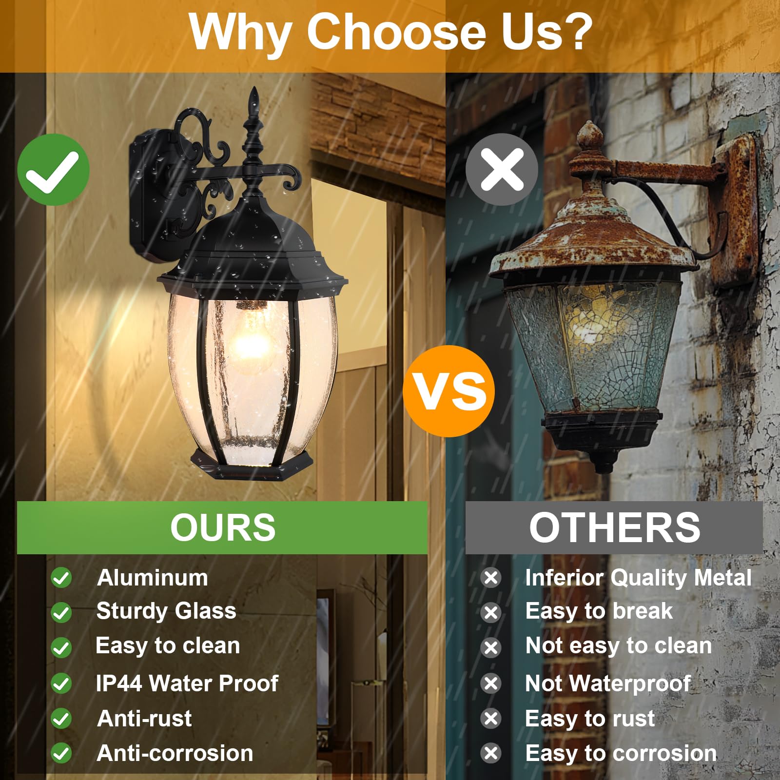 Lprzsg Outdoor Wall Lights, 18&quot; Waterproof Black Aluminum Sconce With Glass Shades For Porch, Patio