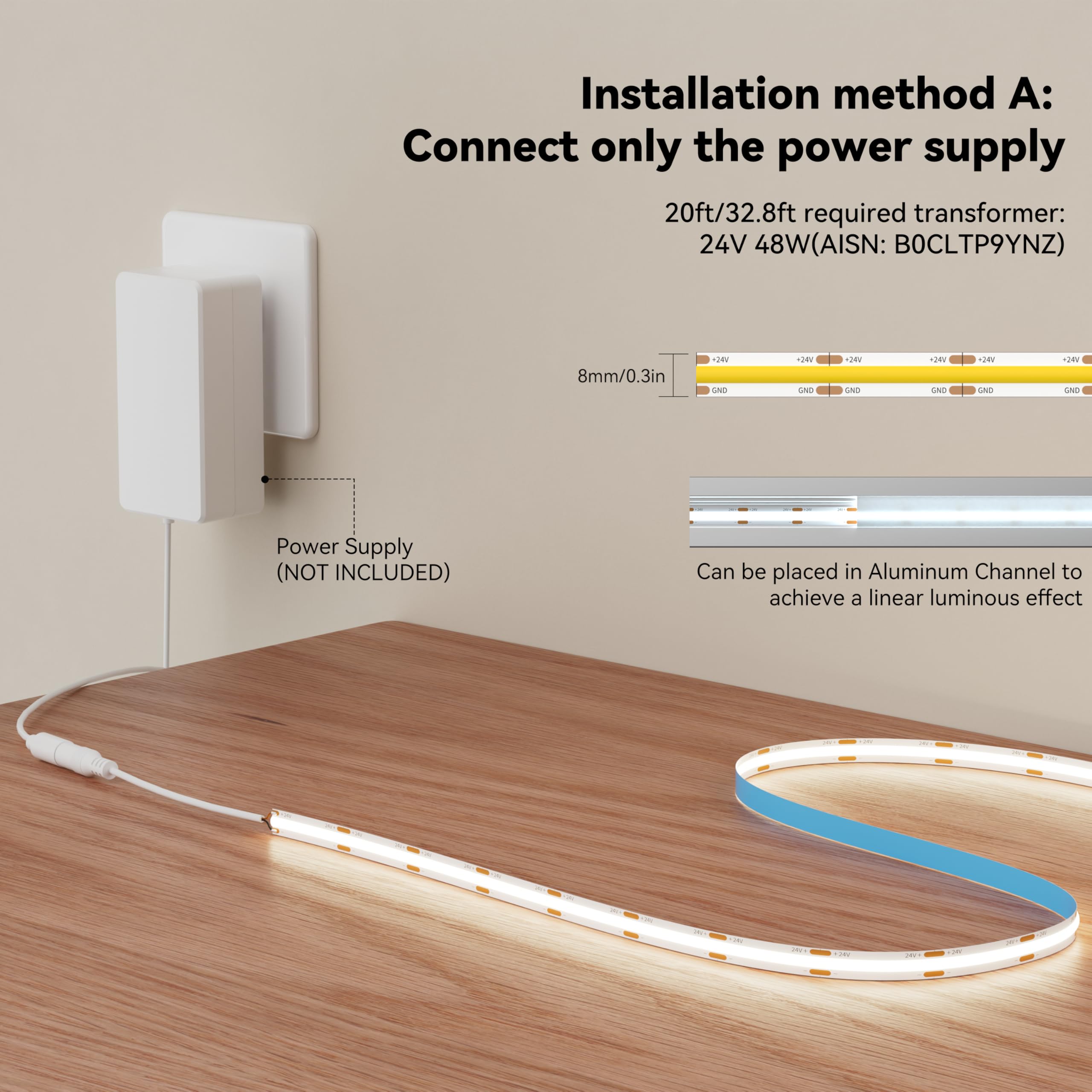 Miwise Cob Led Strip 32.8Ft/10M Cri 90+ Natural White 4000K High Lumen Super Bright Flexible Dc24V Led Tape Light For Cabinet Home Office Diy Lighting Projects(Adapter&Controller Not Included)