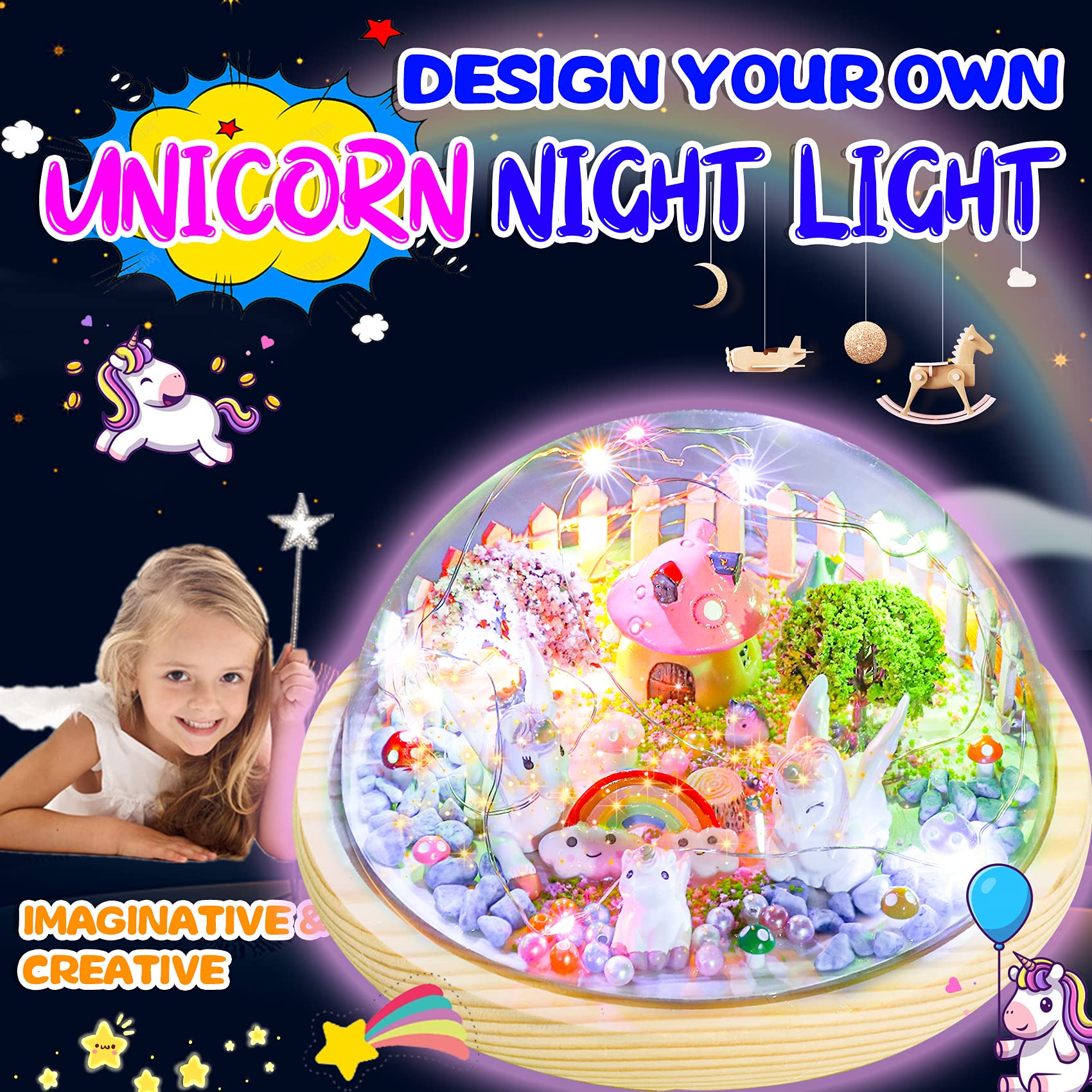 Y YOFUN Unicorns Gifts for Girls - Crafts for Kids,Make Your Unicorn Night Lights Kit with Rainbow Fairy Lights,Gifts for 5 6 7