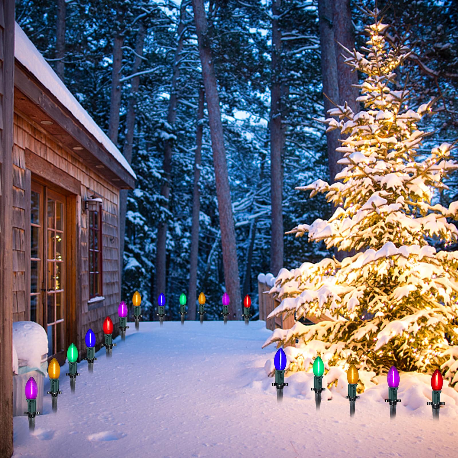 C9 Led Christmas Pathway Light, 38Ft Multicolor Pathway Christmas Lights With 27 Multicolored Jumbo Led Bulbs, Connectable Chris