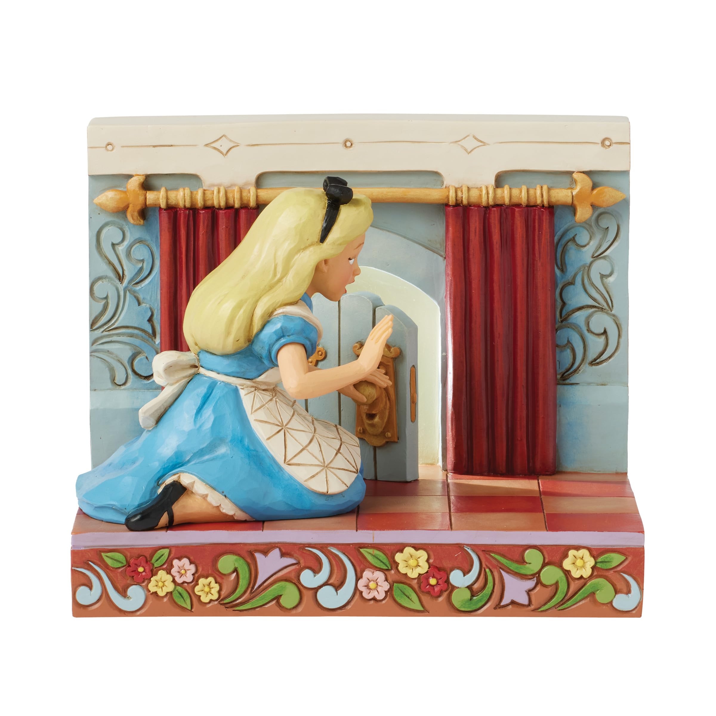 Enesco Disney Traditions by Jim Shore Alice in Wonderland Opening The Door Lit Figurine  5.12 Inch  Multicolor