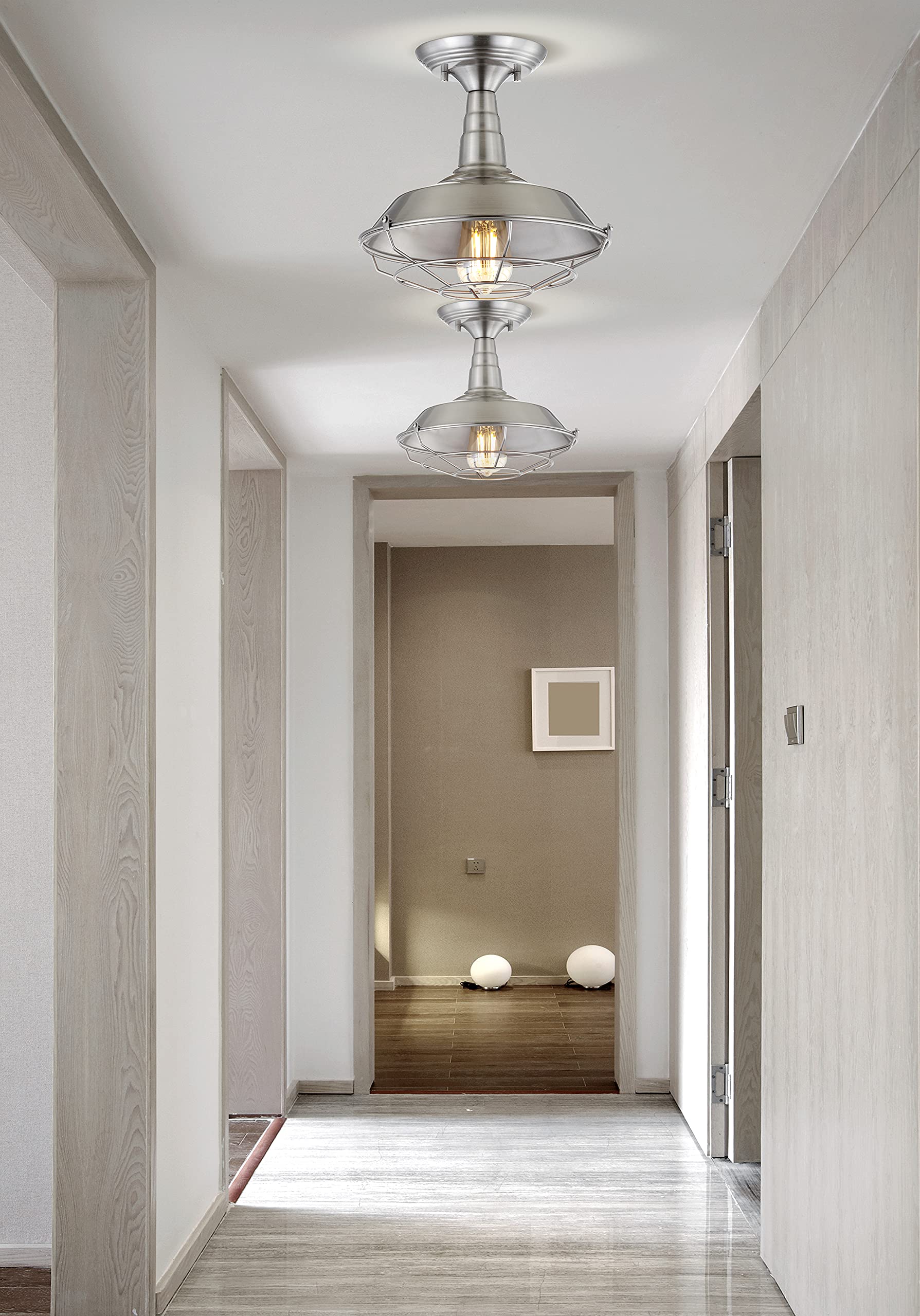 JONATHAN Y Gabe 10.2in Metal LED Semi-Flush Mount, Dimmable 2700K Warm Light, Brushed Nickel, Model JYL9517B