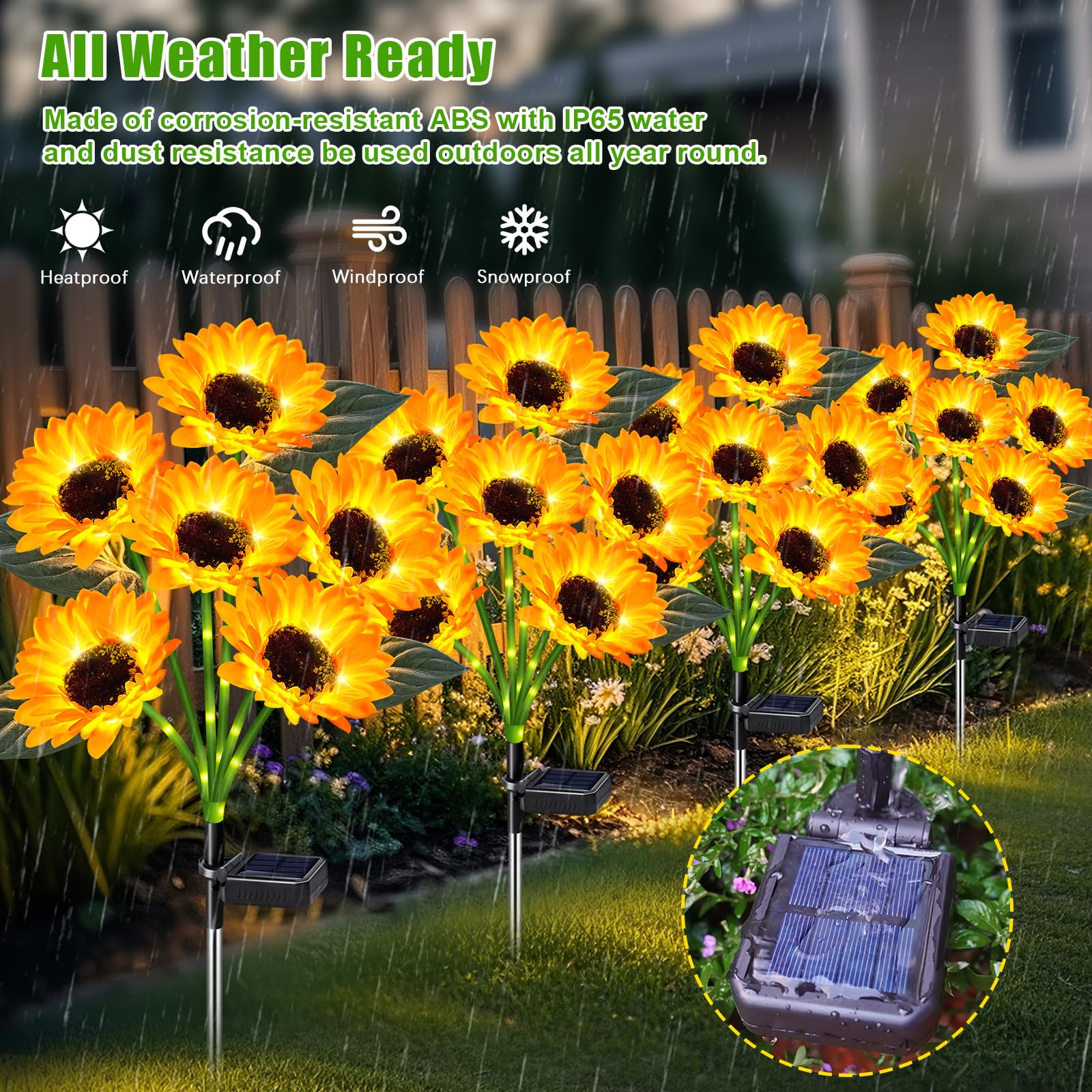 Ostritec Sunflower Solar Lights Outdoor Decor, 6 Pack, Waterproof, Plastic, 54 cu in, 36 Flowers