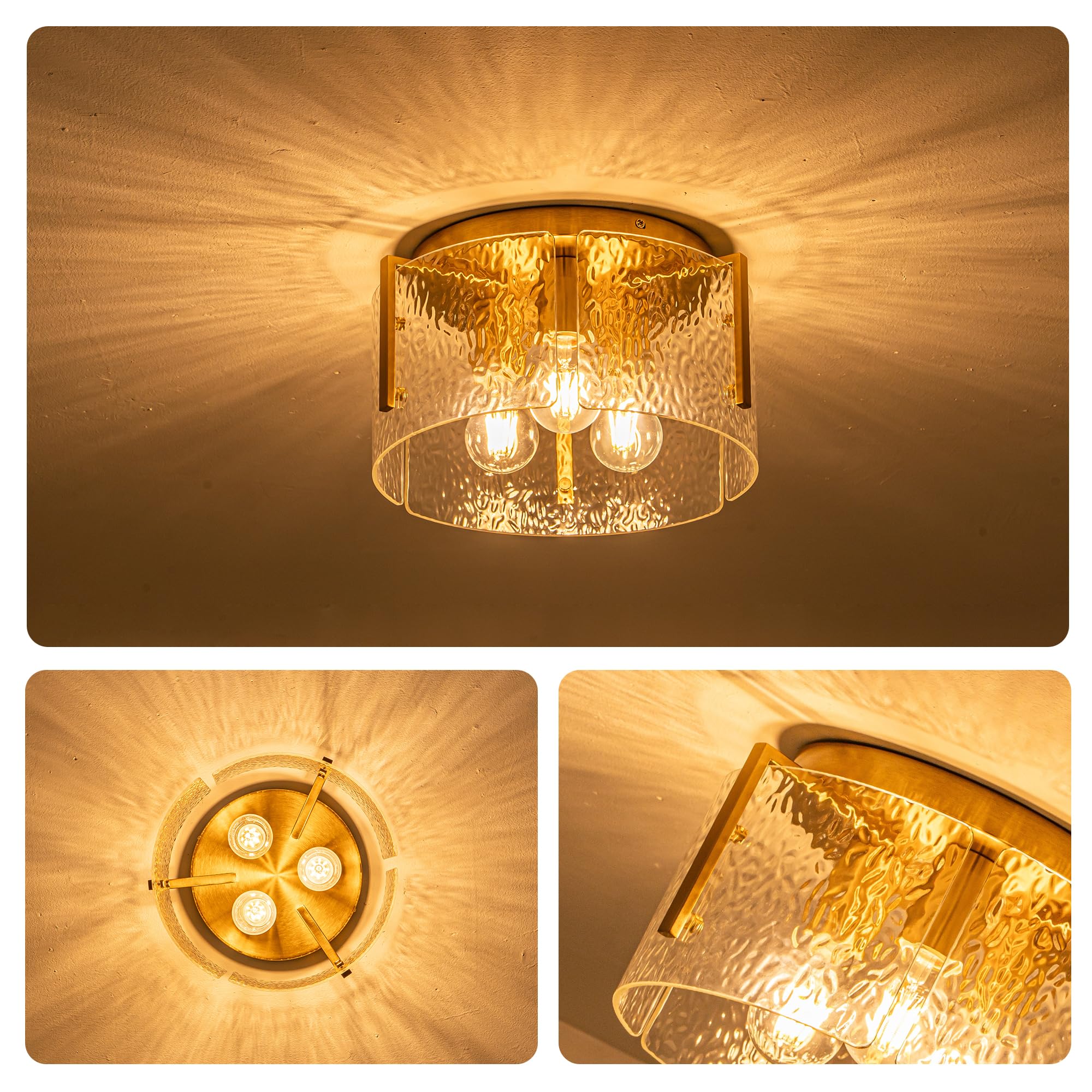 Mayna Modern Gold Ceiling Light Fixture, 3-Light Hallway Light Fixtures Ceiling Mount, Dimmable Foyer Kitchen Lighting Fixtures