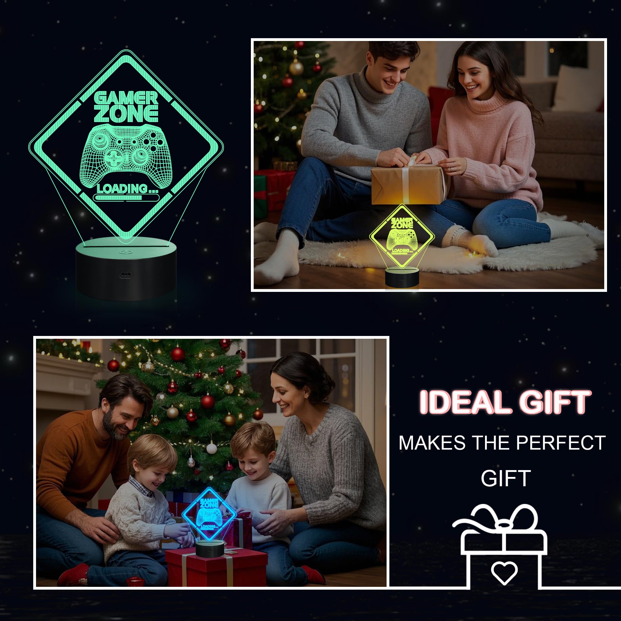 Yuandian Gamer Zone Night Light - 3D Illusion Lamp, Touch & Remote Control, Multicolor, Regular Size (8 X 6 In), Model Fs-2810-9999