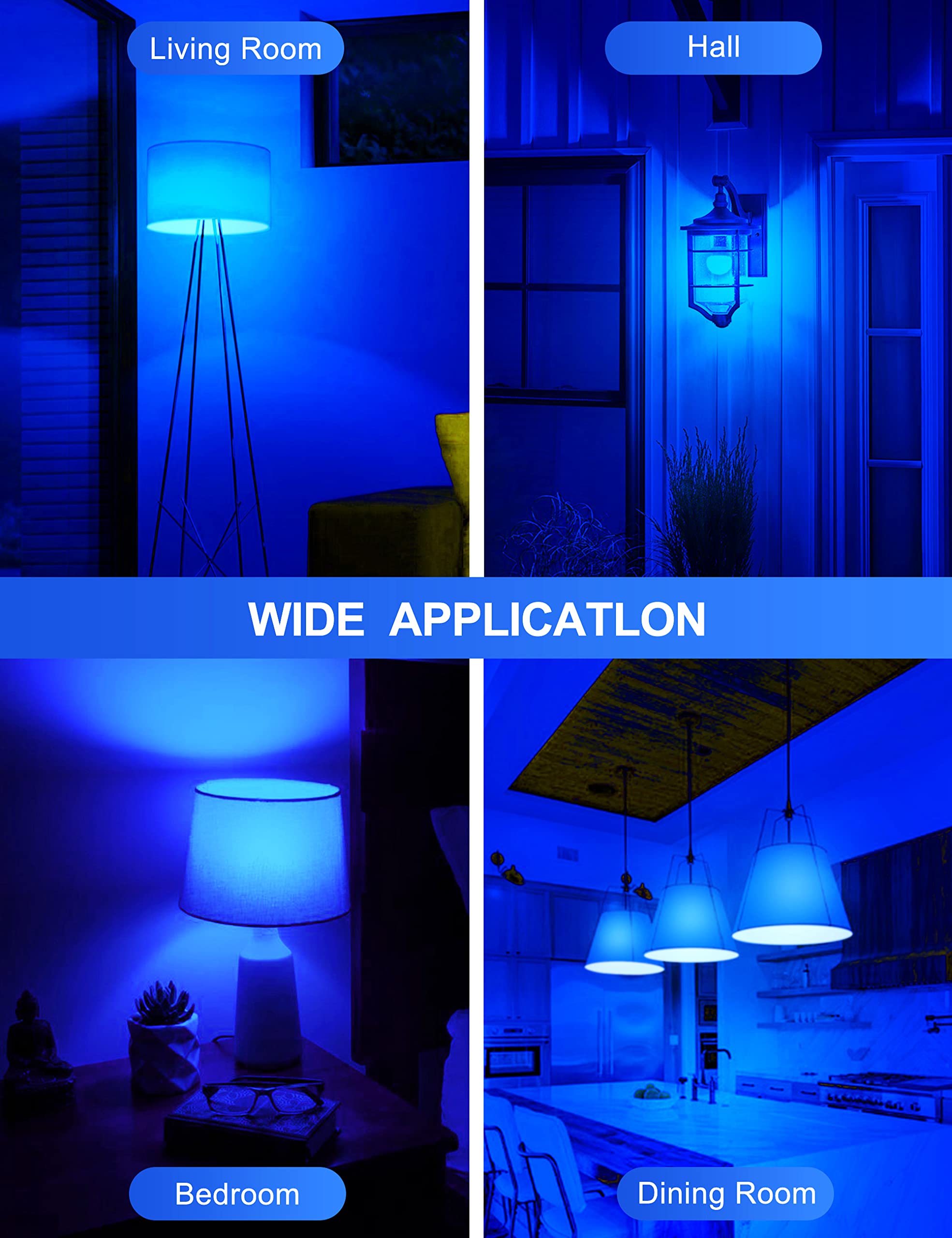 Blue Light Bulbs [ 4 Pack ] A19 Blue LED Light Bulbs Outdoor 60W Equivalent 9W, E26 Blue Bulbs, Party Decoration, LED Blue Color