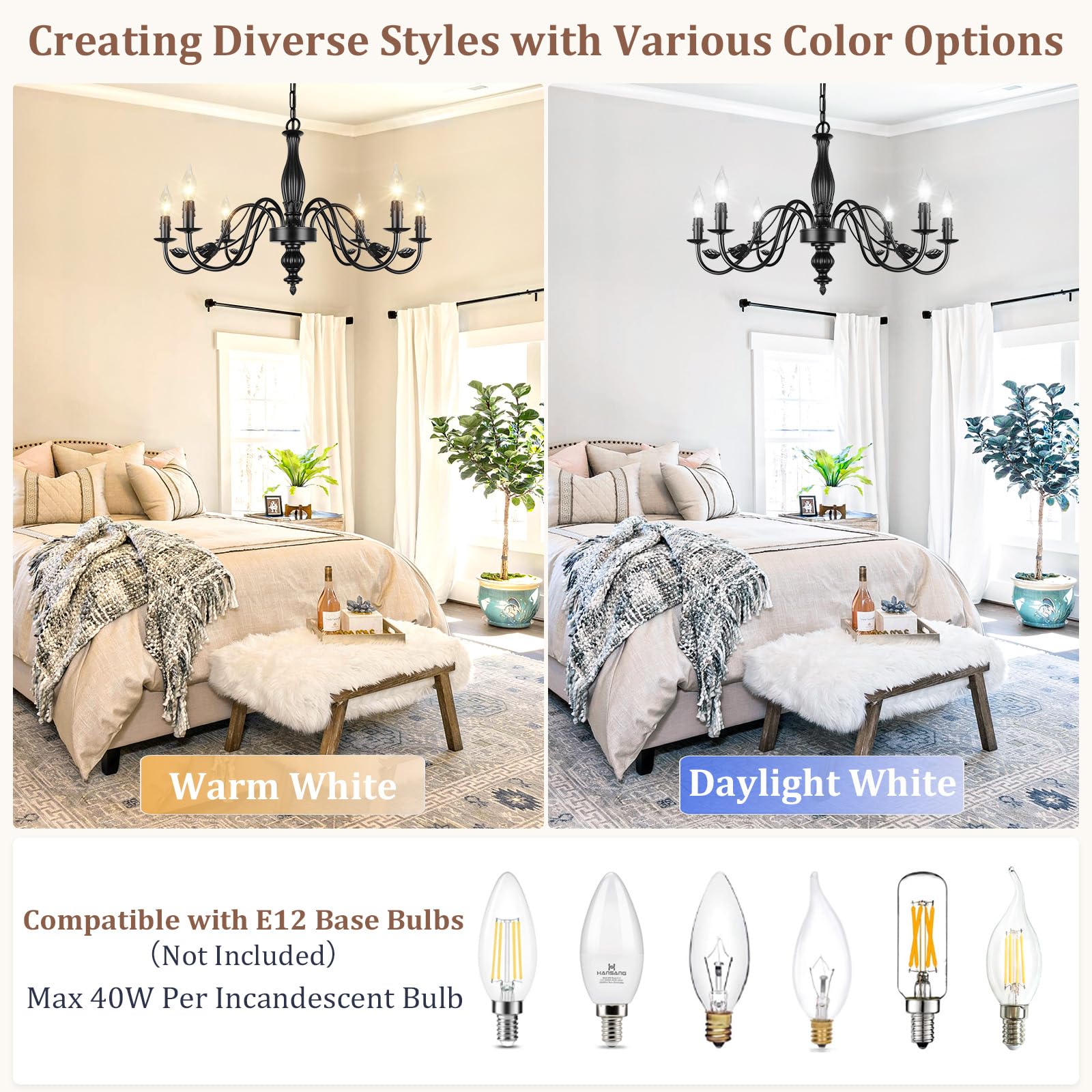 29 Black Chandelier For Dining Room  Modern Farmhouse 6-Light Light Fixture Hanging  Industrial Kitchen Lighting Fixtures With Leaf  Vintage Chandeliers Over Table For Bedroom Foyer Living Room