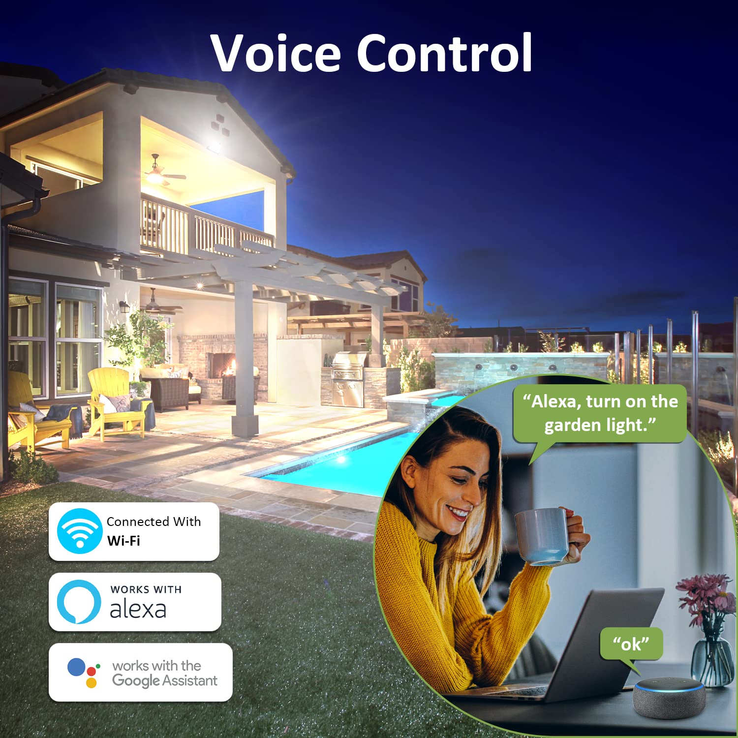 Novostella 2 Pack 100W Smart Led Flood Light, Total 18000Lm Super Bright Flood Light Outdoor Ip66 Waterproof, Tunable White 2700