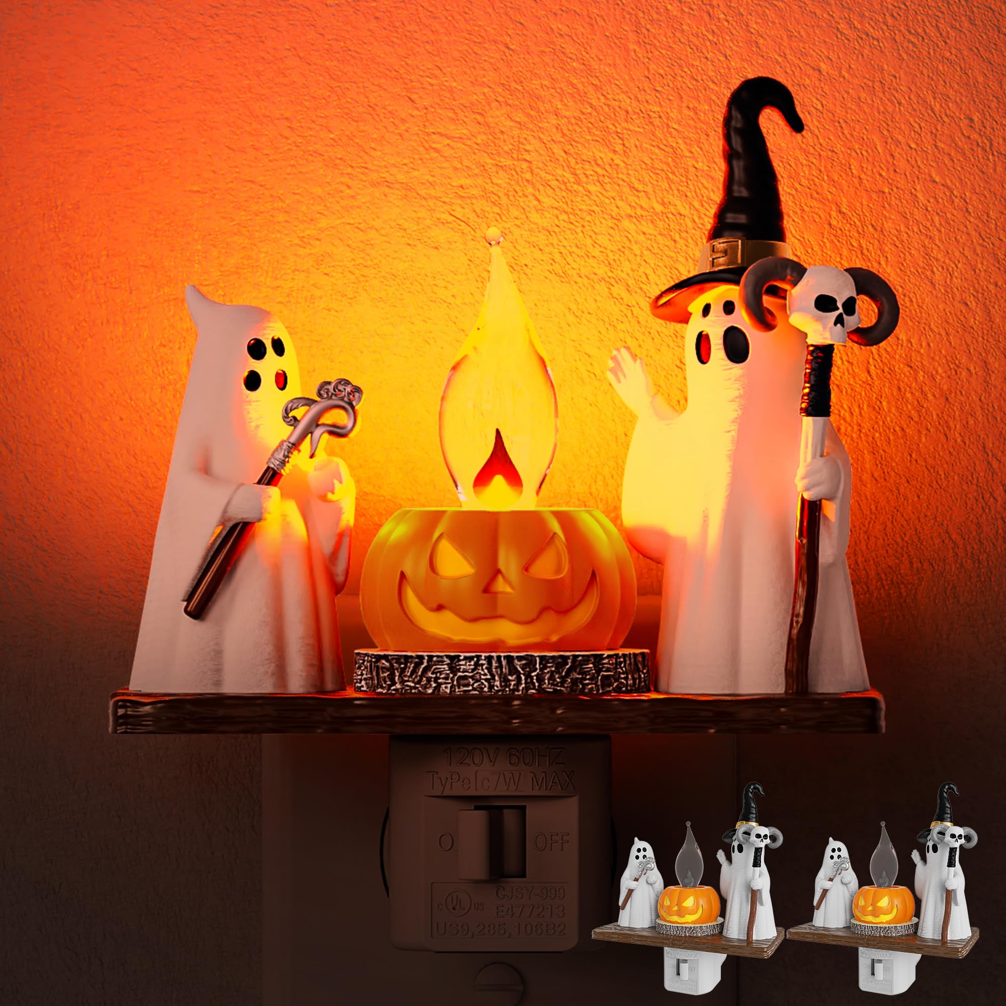Briignite Ghost Campfire Night Light[2 Pack], Flickering Night Lights Plug into Wall, Cute Halloween Night Light for Kids, Plug 