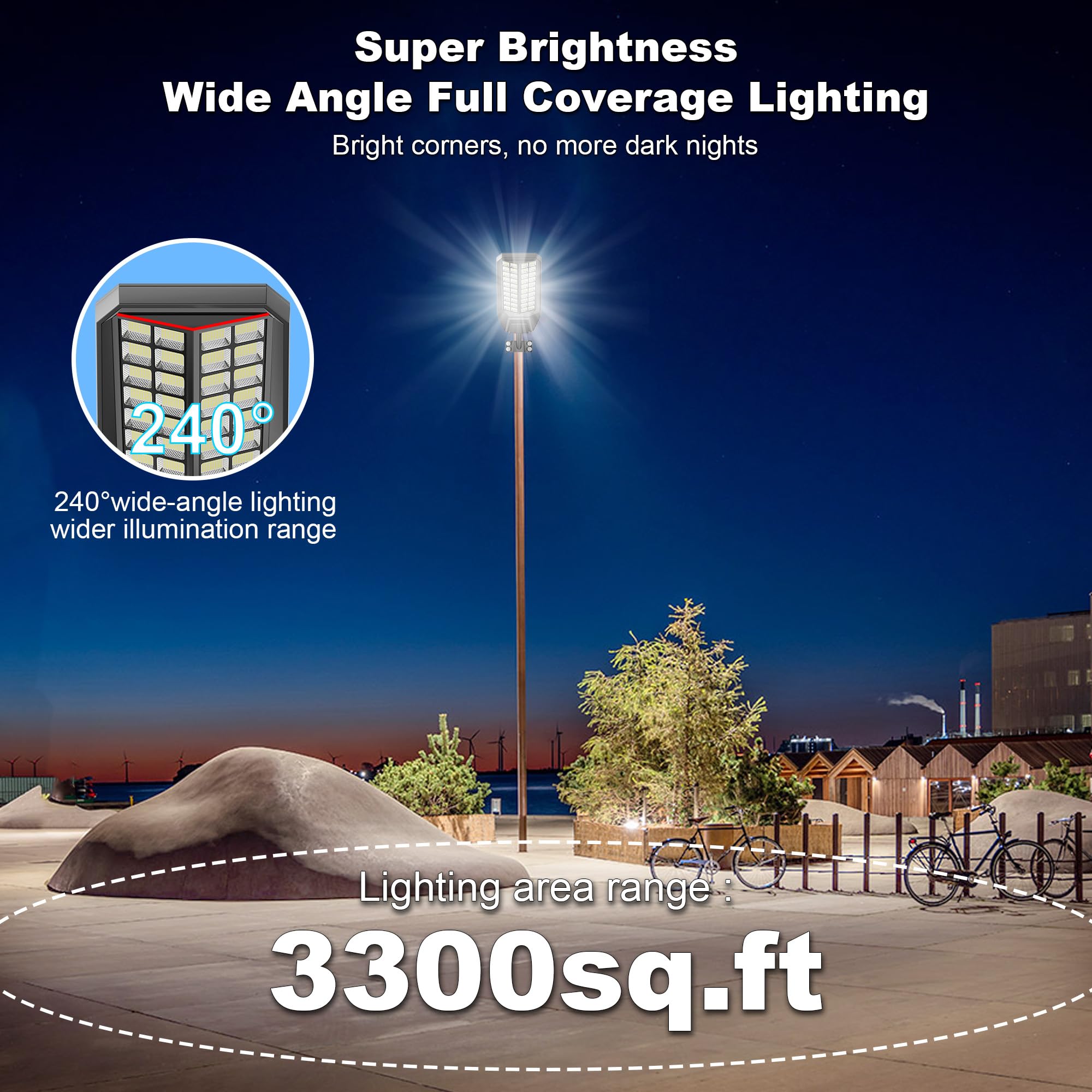 IOBZSM Solar Street Light 800000LM Dusk to Dawn IP67 Waterproof Motion Sensor 9000W-1Pack Black Model YQTW40