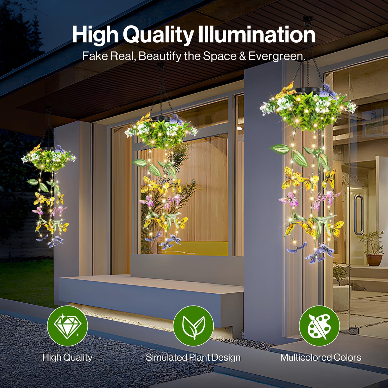 Solar Hanging Garden Lights - 2 Pack  Artificial Butterfly & Flower Led Fairy String Lights  Ip65 Waterproof Outdoor Festive Decor For Patio  Porch  Garden  Yard  Warm Gift For Mom  Family & Friends