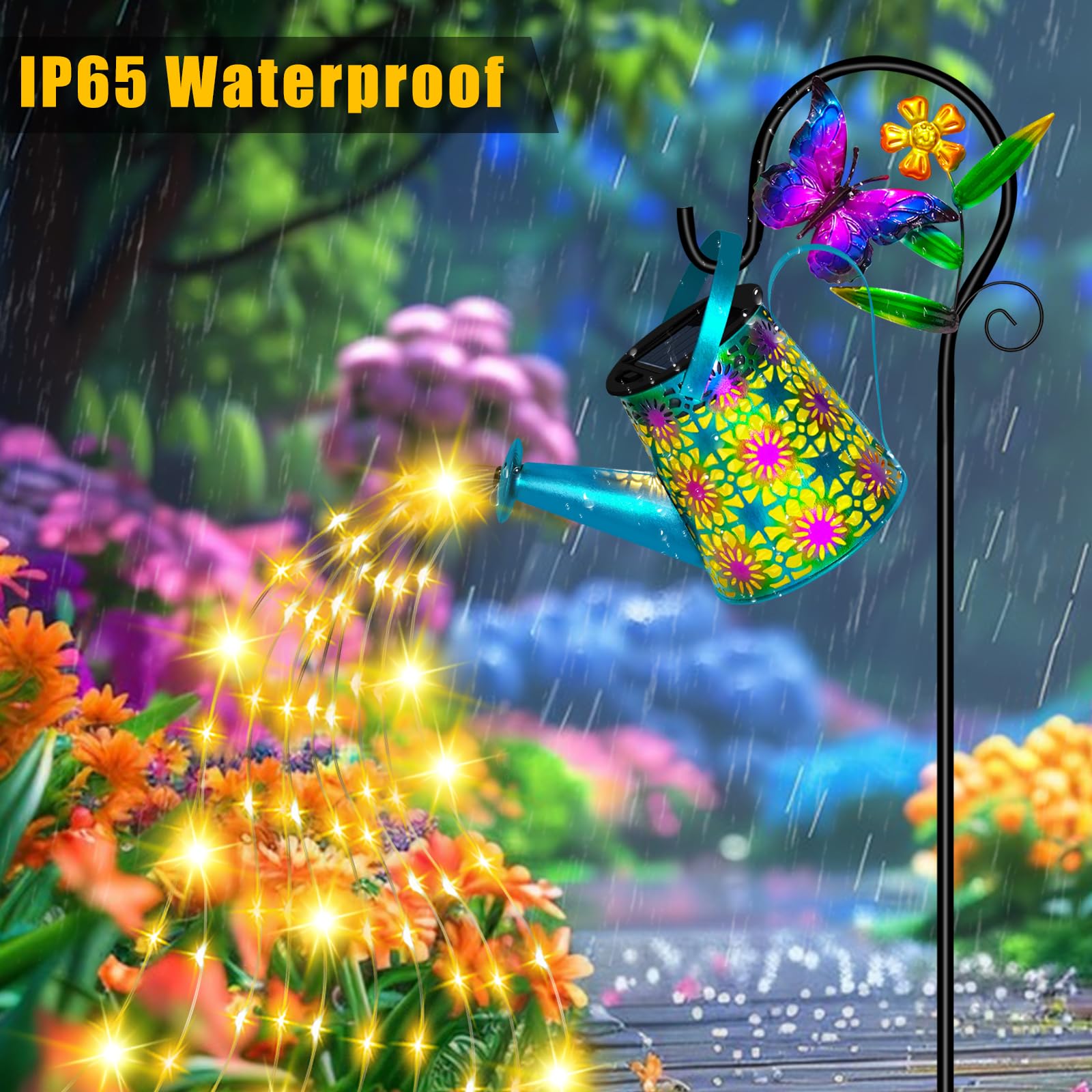 Ostritec Solar Watering Can with Lights, Waterproof Metal Lantern, Blue Butterfly, Model: shuihuden-futi, Unique Garden Gifts for Women