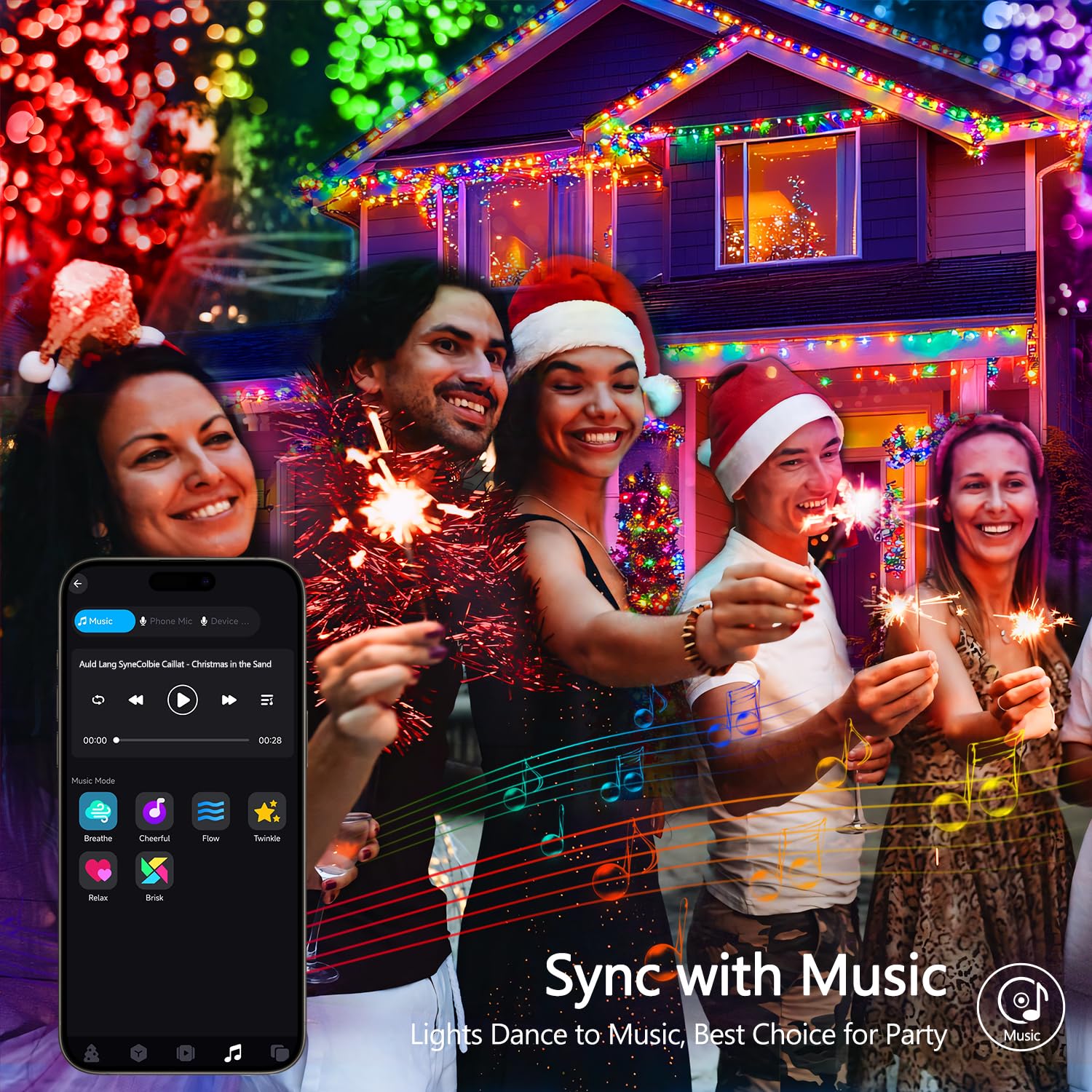 JMEXSUSS LED RGB Christmas Tree Lights, 33ft Smart Color Changing, Indoor/Outdoor with Remote & APP, Clear Wire, Model EXS-S-0100