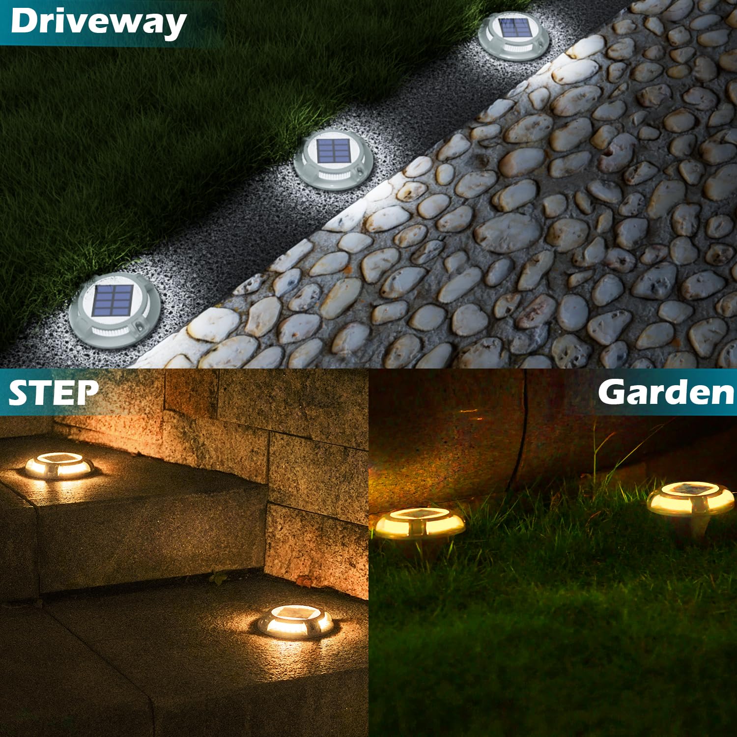 SIEDiNLAR Solar Driveway Lights - 40 LEDs, 4 Modes, Waterproof, 4 Pack, White/Warm Dynamic Lighting, Model SD0314G-WY-4PK