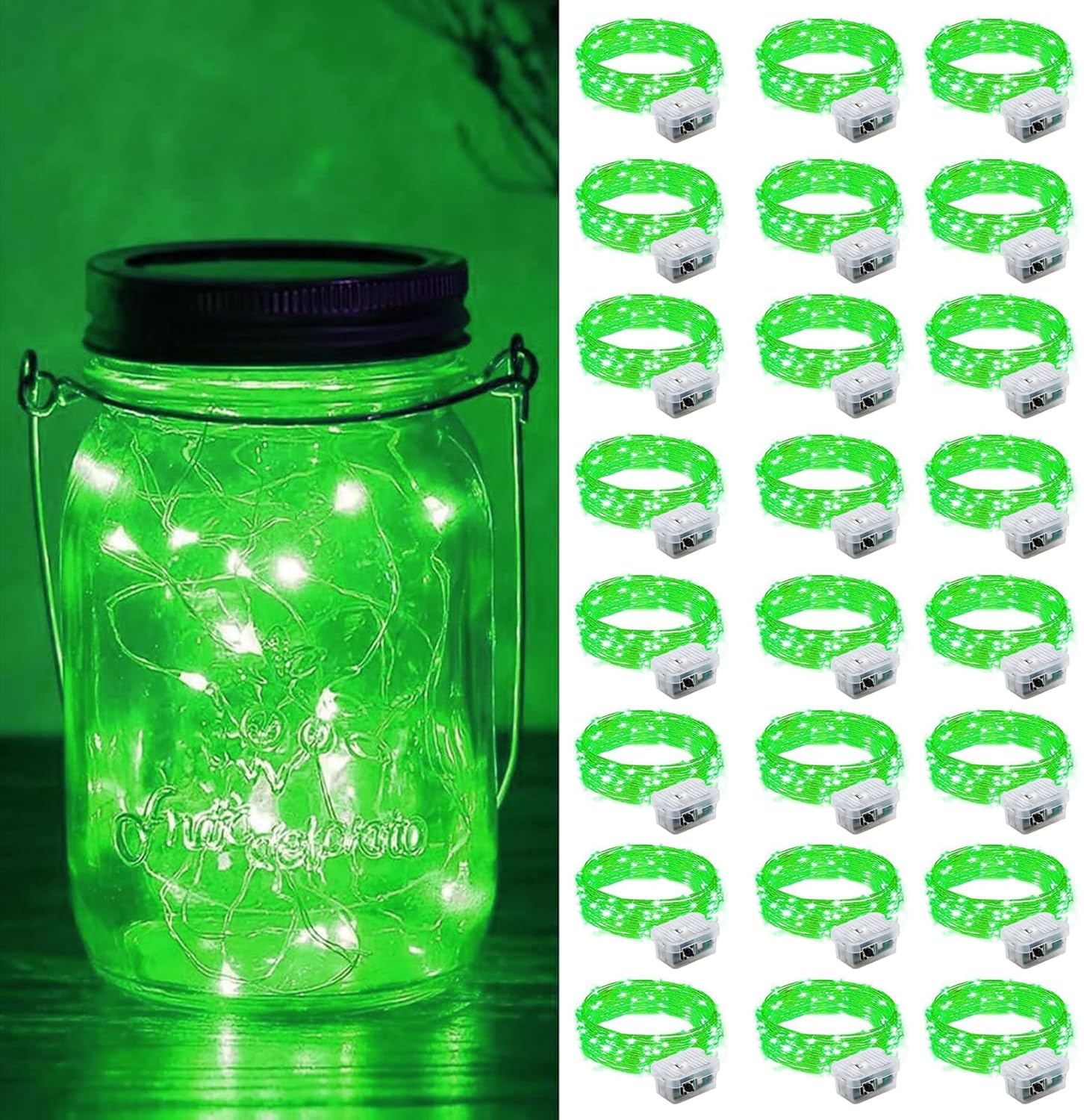 ZGWJ 24 Pack Fairy Lights Battery Operated  7ft 20 Mini LED Fairy String Lights Silver Wire 3 Modes for DIY  Parties  Wedding  Bedroom  Halloween Christmas Decoration Green