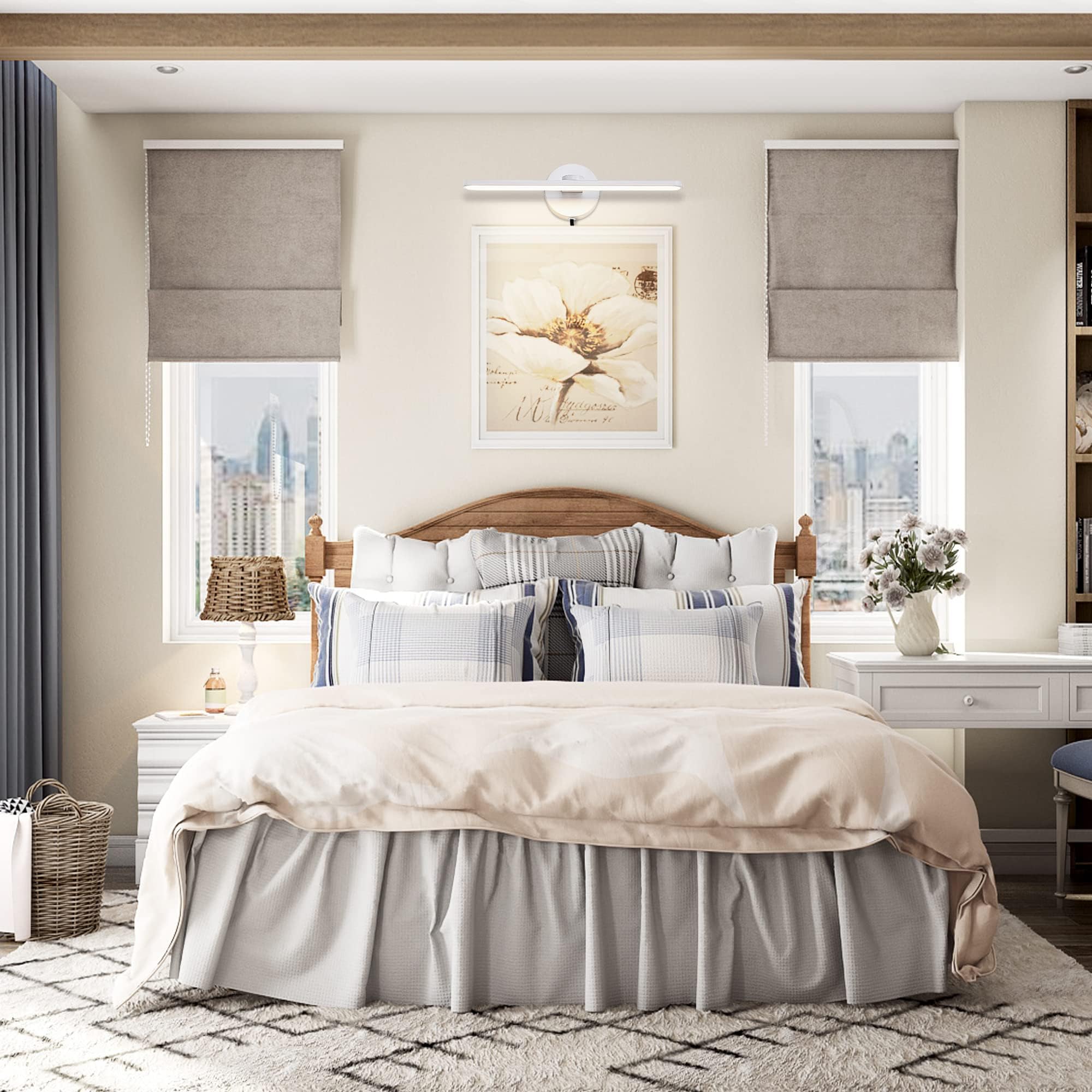 Mantolite Plug In Vanity Lighting Fixtures, White 16Inch Led Wall Lights Fixtures, Bathroom Over Mirror Lamp Modern Home Bedside Lamp Picture Sconces, 12W 3000K White Make-Up Mirror Front Lamp