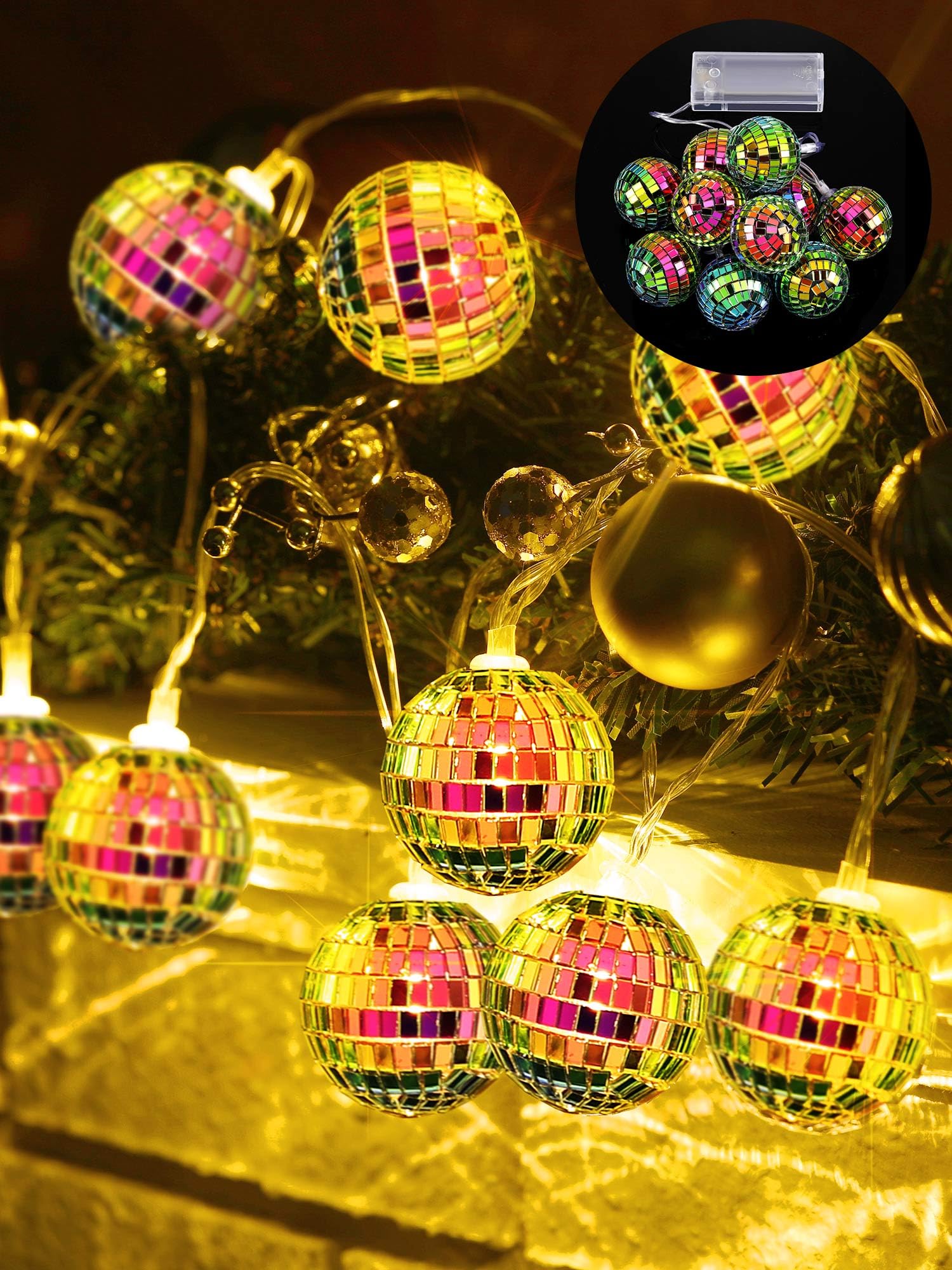 BBTO LED Disco Ball String Lights, 9.84 Feet, Battery Powered, 1.57 Inch, Fantasy Color, Model BBTO-88750