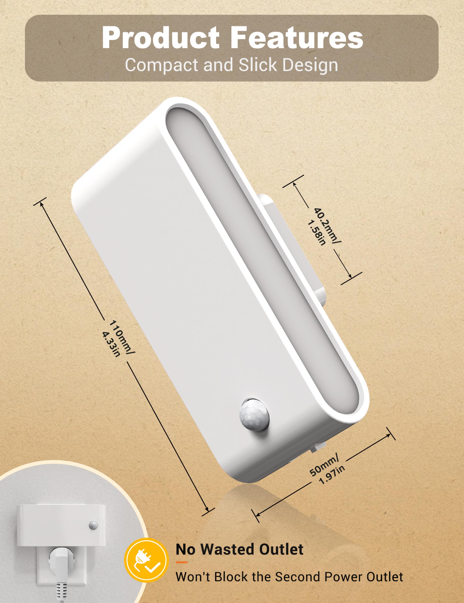 Jandcase Night Light Plug Into Wall,2 Pack Motion Senor Night Light, 0-100 Lm Dimmable Plug In Nightlight, Activated Motion Led