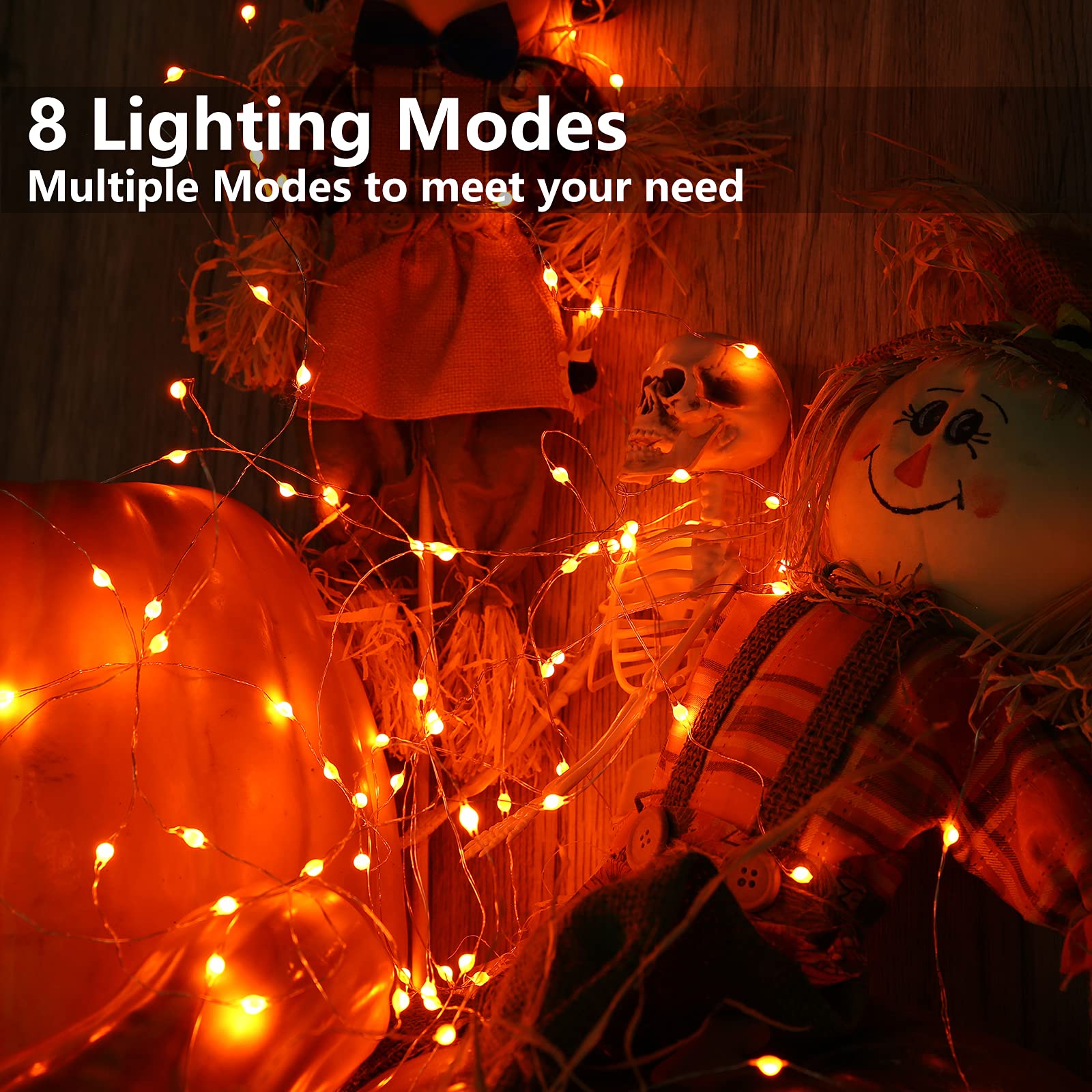 Joomer Purple Halloween Fairy Lights, 2-Pack 16.4FT 50LED Battery String Lights, 8 Modes with Timer Function, Waterproof Twinkle