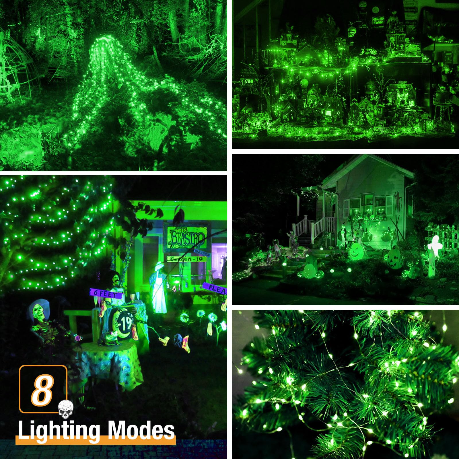 Btfarm 2 Pack Solar String Lights Outdoor, 160Led 66Ft Halloween Solar Fairy Lights Outside Waterproof, 8 Modes Solar Powered Tw