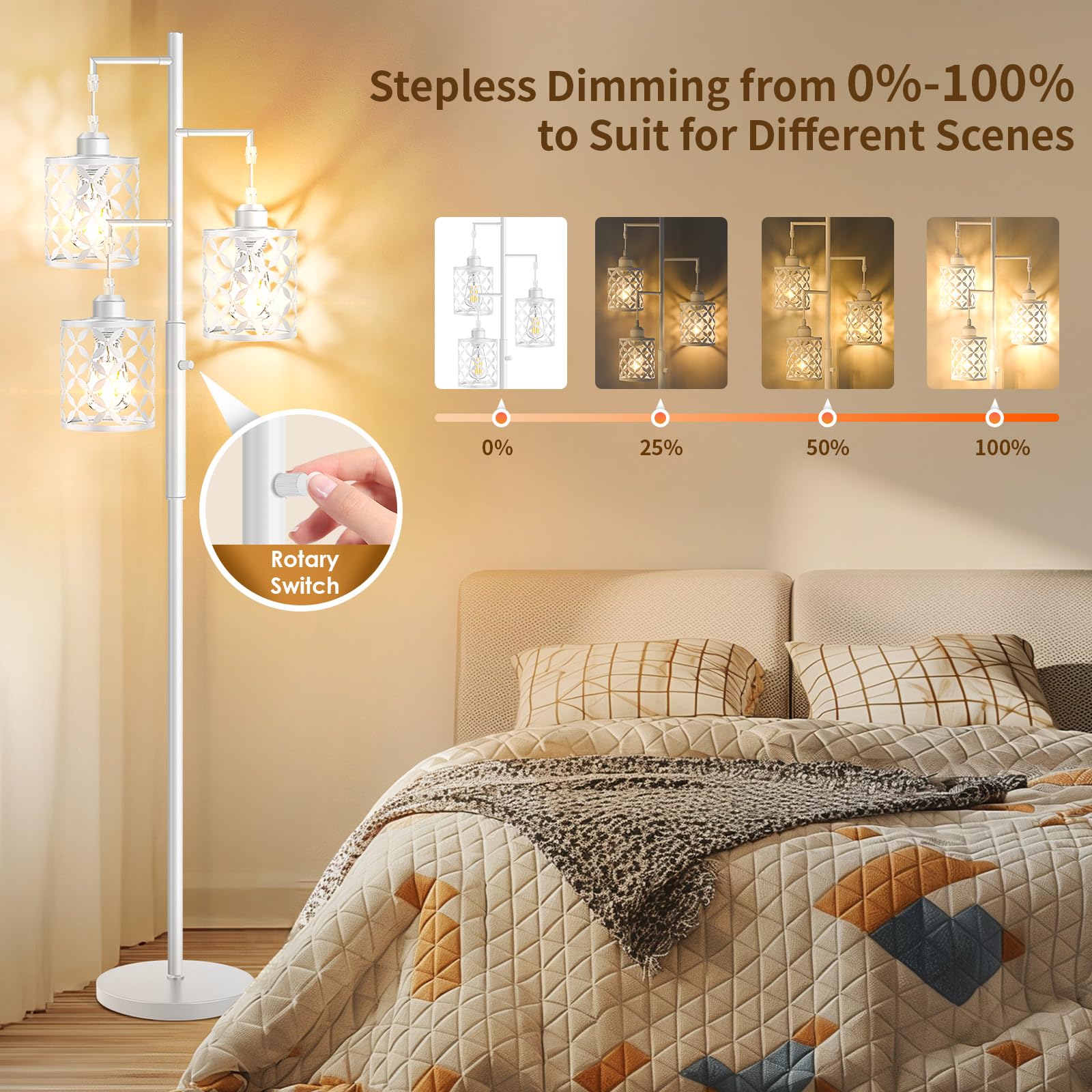 ?Upgraded?72'' Tall Dimmable Floor Lamp, Modern Standing Lamp With Elegant Metal Cages, Industrial Tree Floor Lamps For Living R