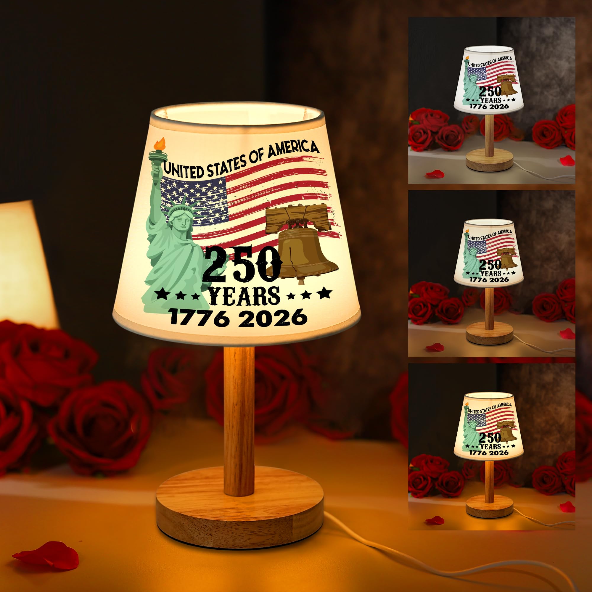 hibeauti 250th Anniversary Table Lamp, 3 Color Modes USB Powered Bedside Lamp, Patriotic for Men Women Gifts, Independence Day D